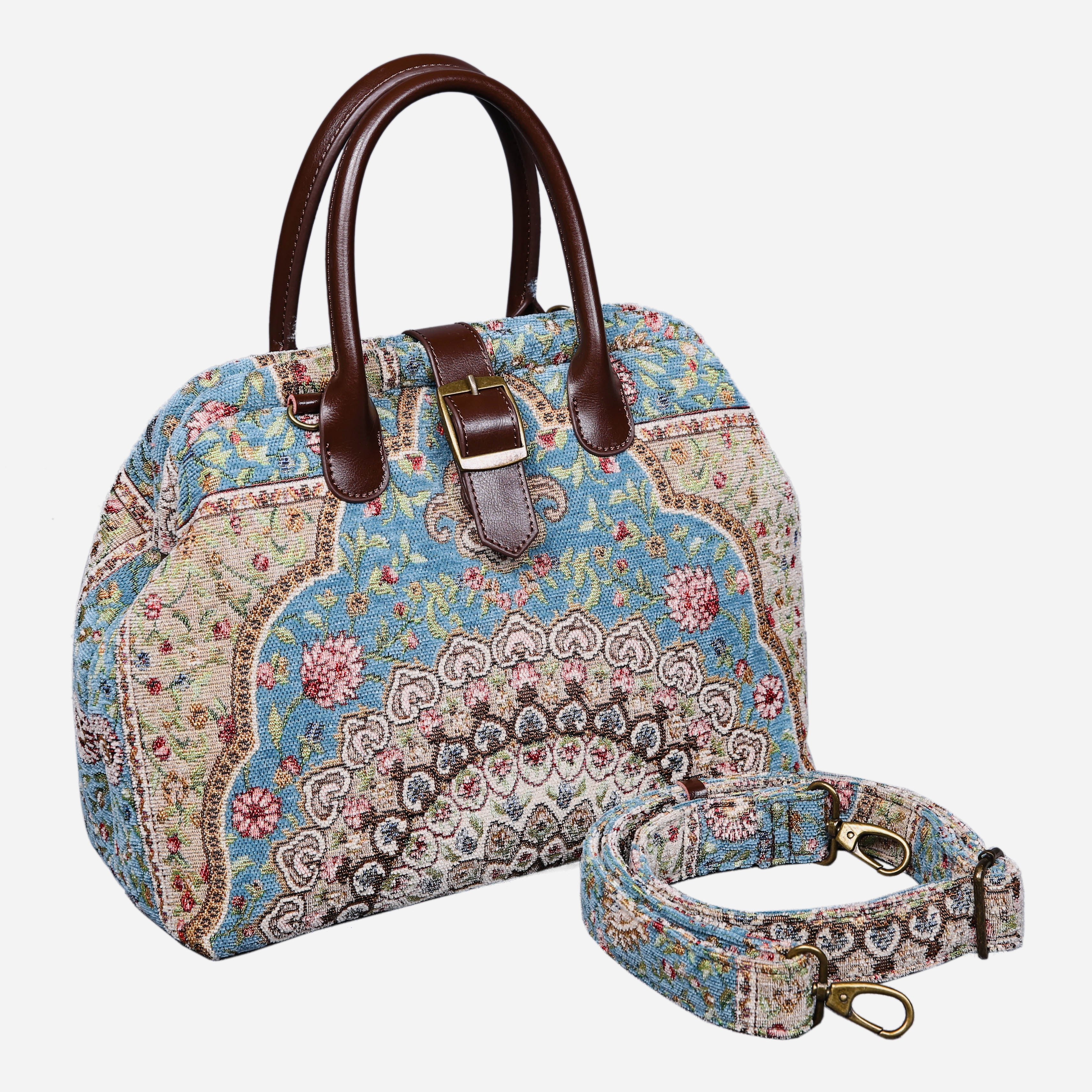 Oriental Blue Carpet Handbag Purse carpet bag MCW Handmade with shoulder strap