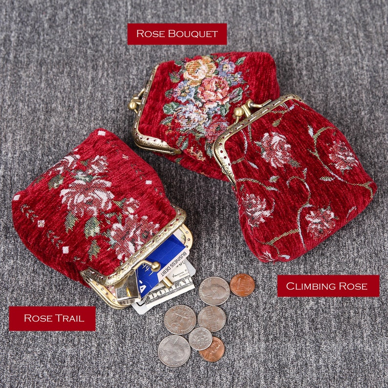 Rose Series Red Double Kiss Clasp Coin Purse MCW Handmade-8