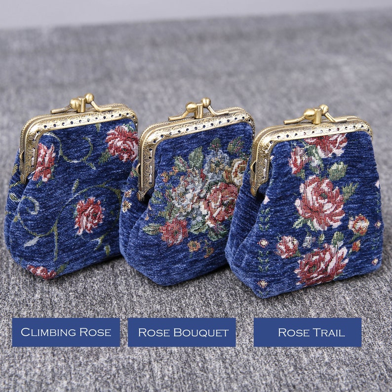 Rose Series Blue Double Kiss Clasp Coin Purse MCW Handmade-8
