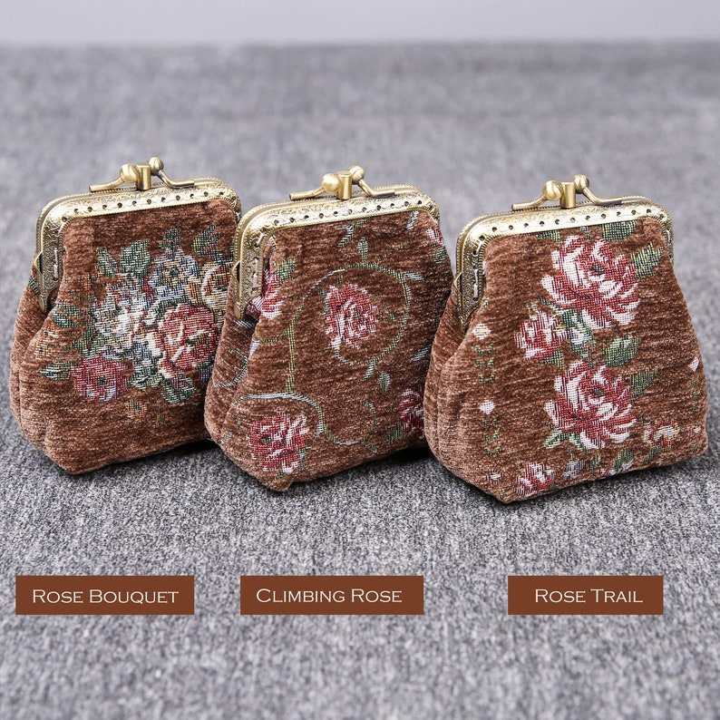 Rose Series Coffee Double Kiss Clasp Coin Purse MCW Handmade-9