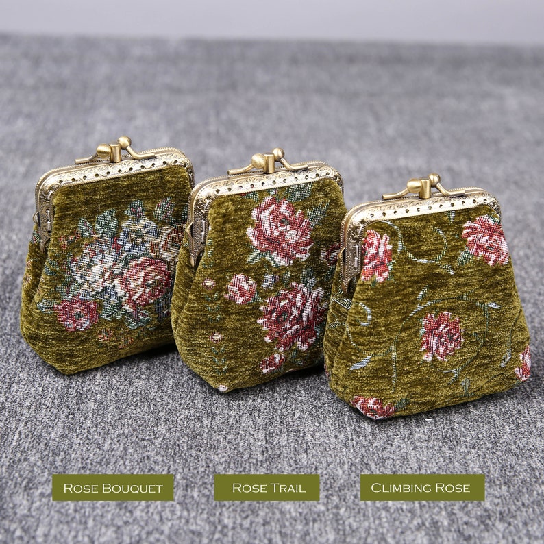 Rose Series Avocado Double Kiss Clasp Coin Purse MCW Handmade-9