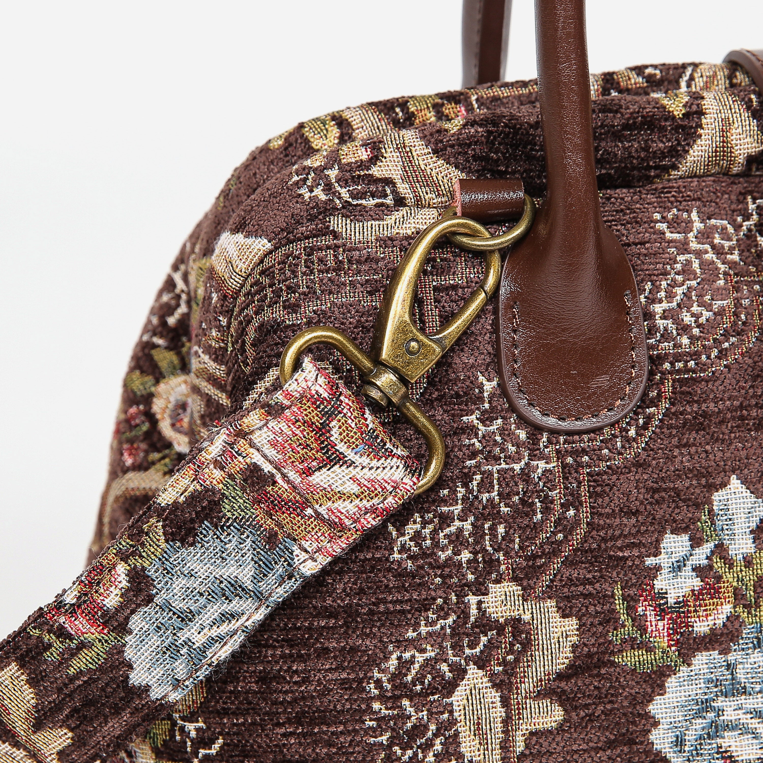 Floral Coffee Carpet Handbag Purse carpet bag MCW Handmade of America buckle