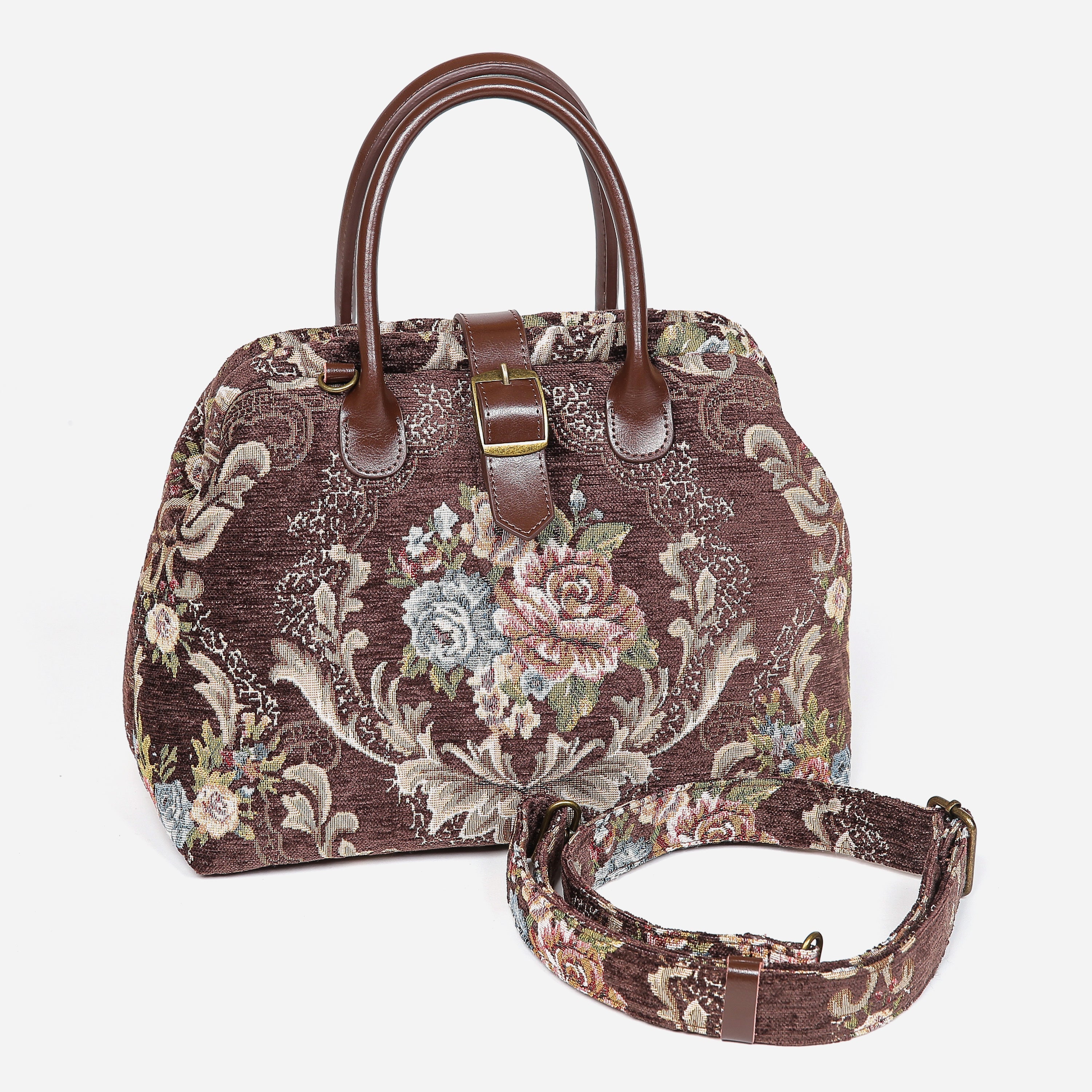 Floral Coffee Carpet Handbag Purse carpet bag MCW Handmade of America with shoulder strap