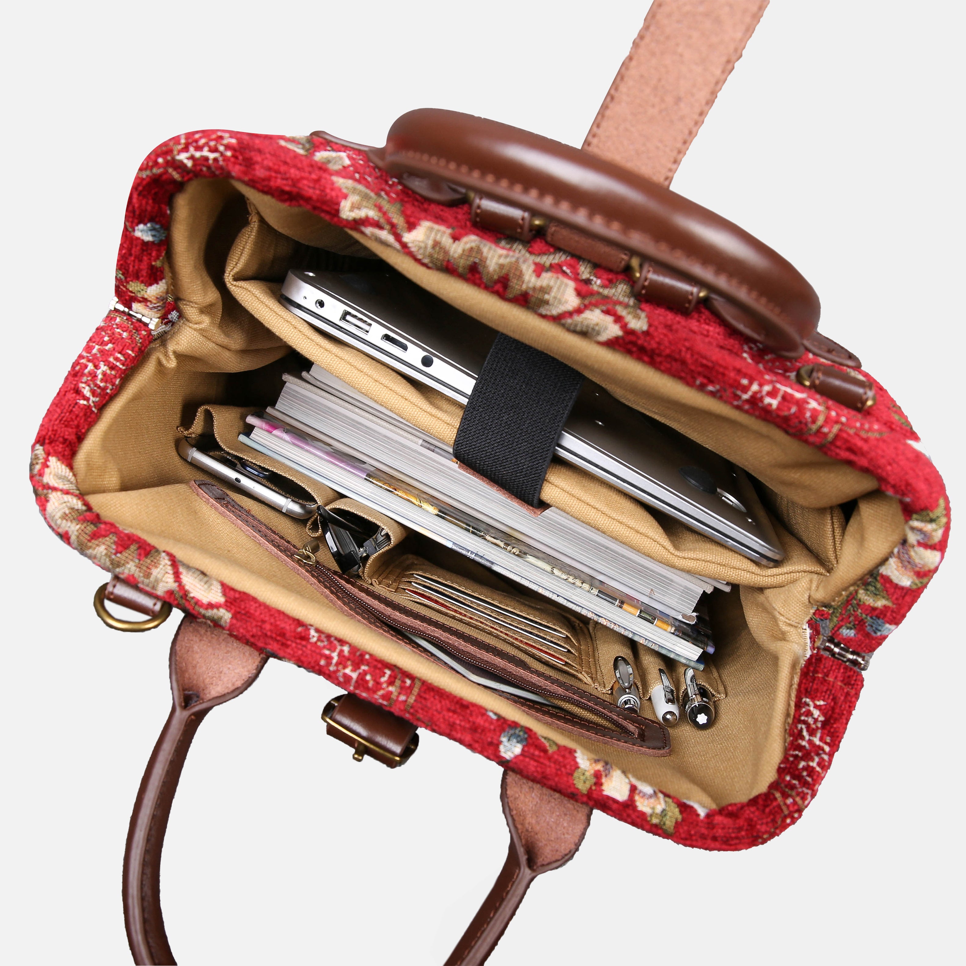 Floral Red Carpet Laptop Backpack MCW Handmade-4