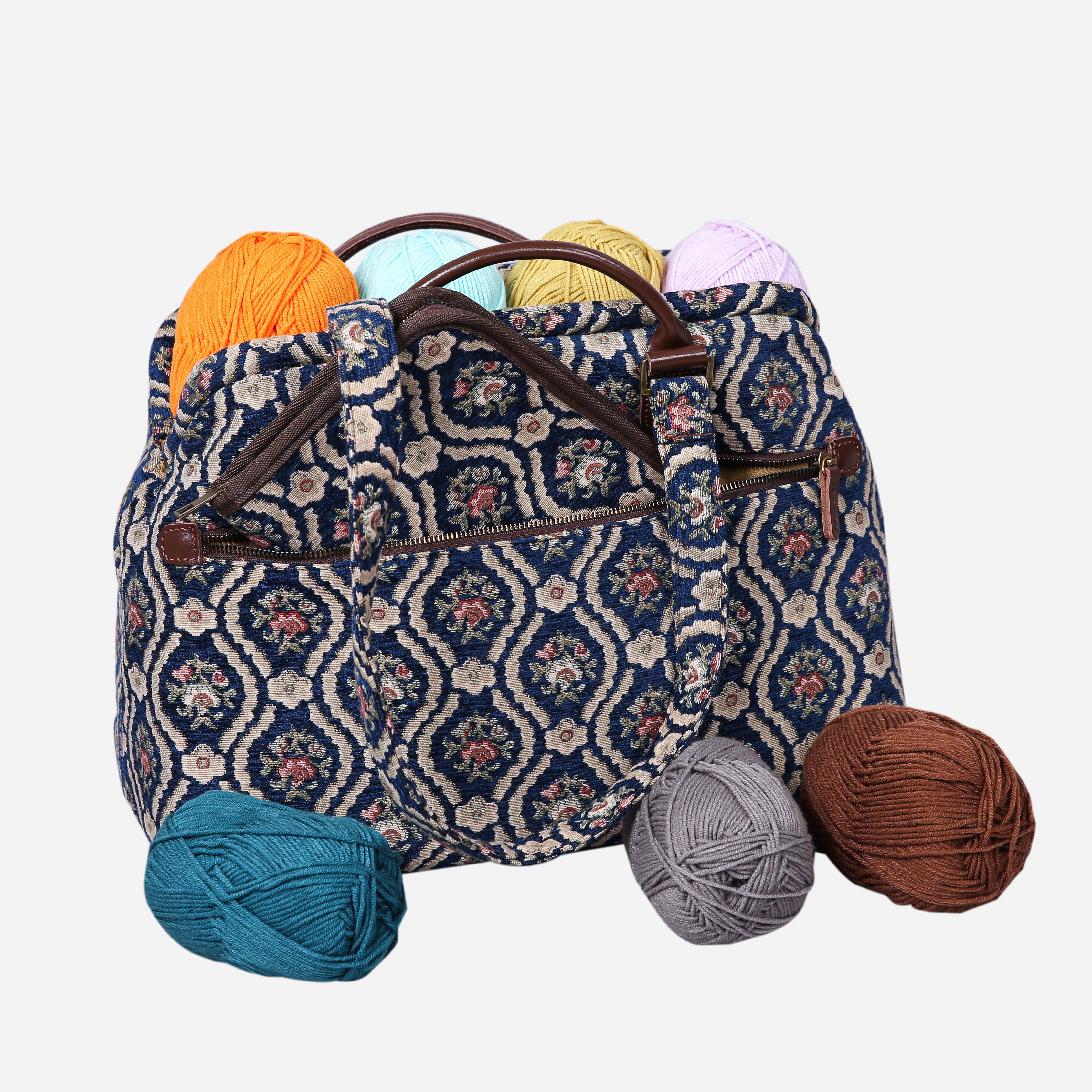 Traditional Blue Knitting Project Bag MCW Handmade-3