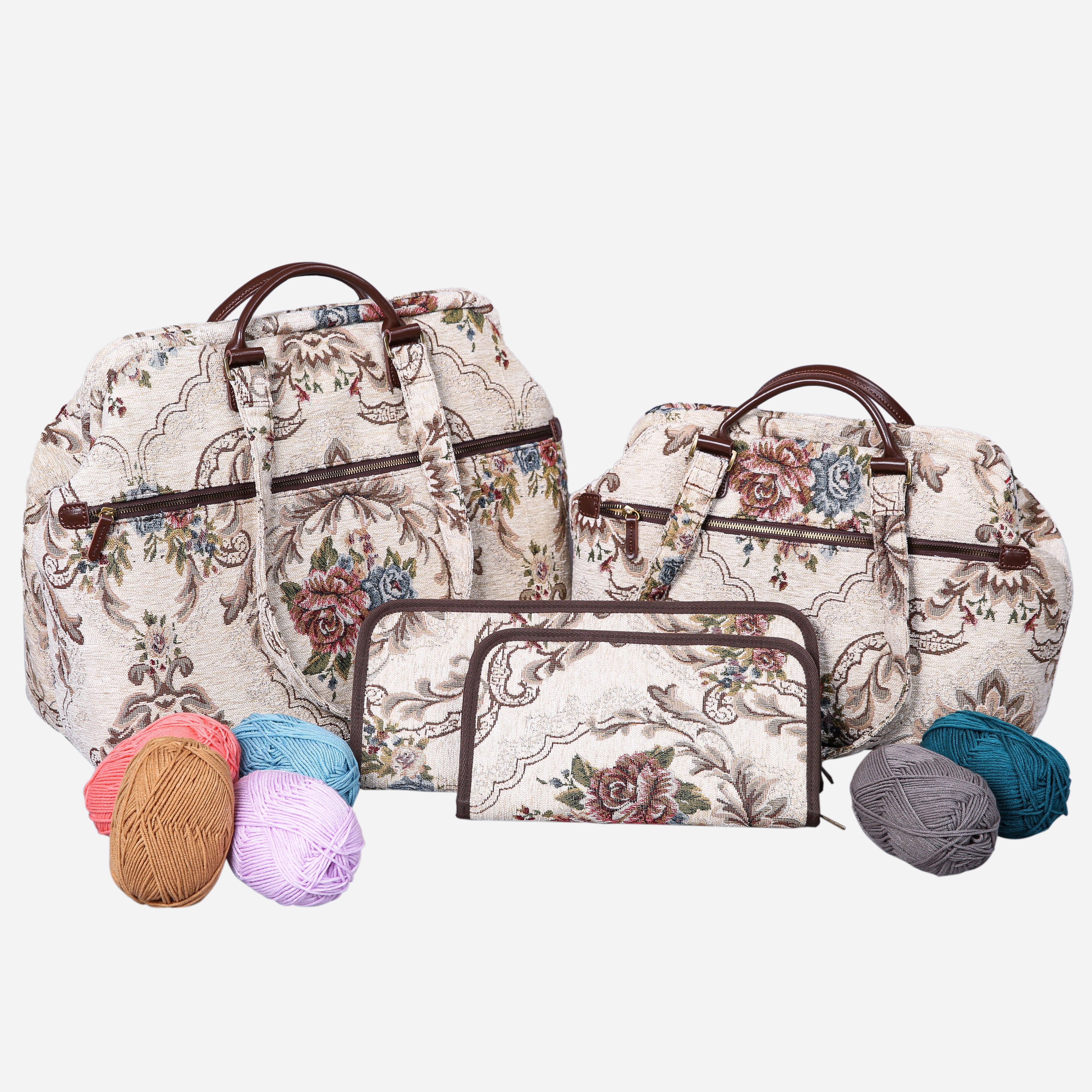 Floral Cream Knitting Project Bag MCW Handmade-1