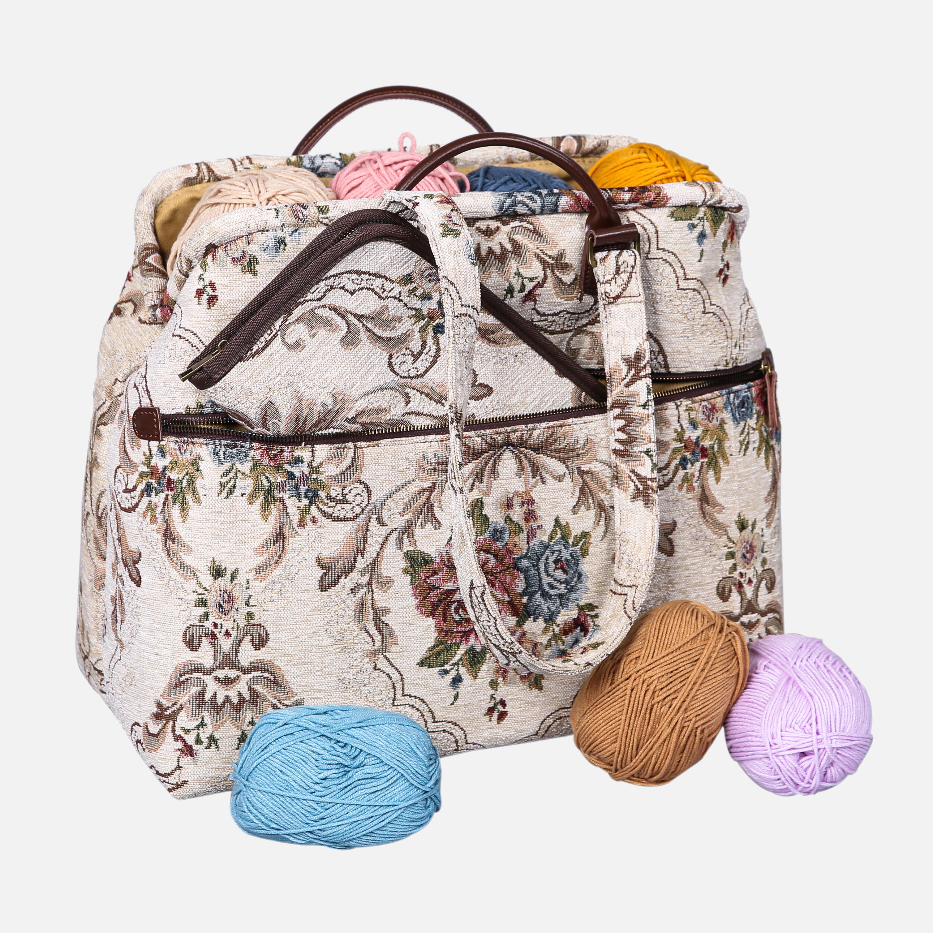 Floral Cream Knitting Project Bag MCW Handmade-2