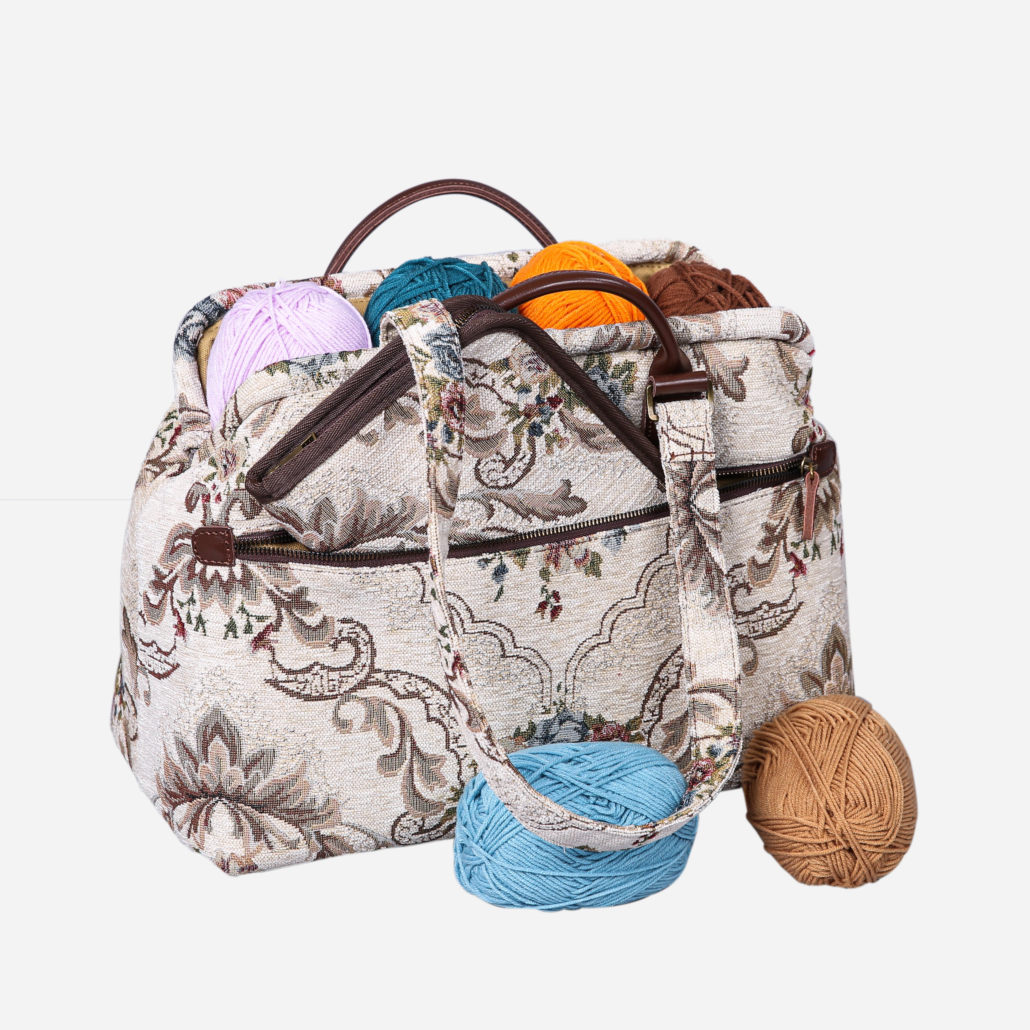 Floral Cream Knitting Project Bag MCW Handmade-3