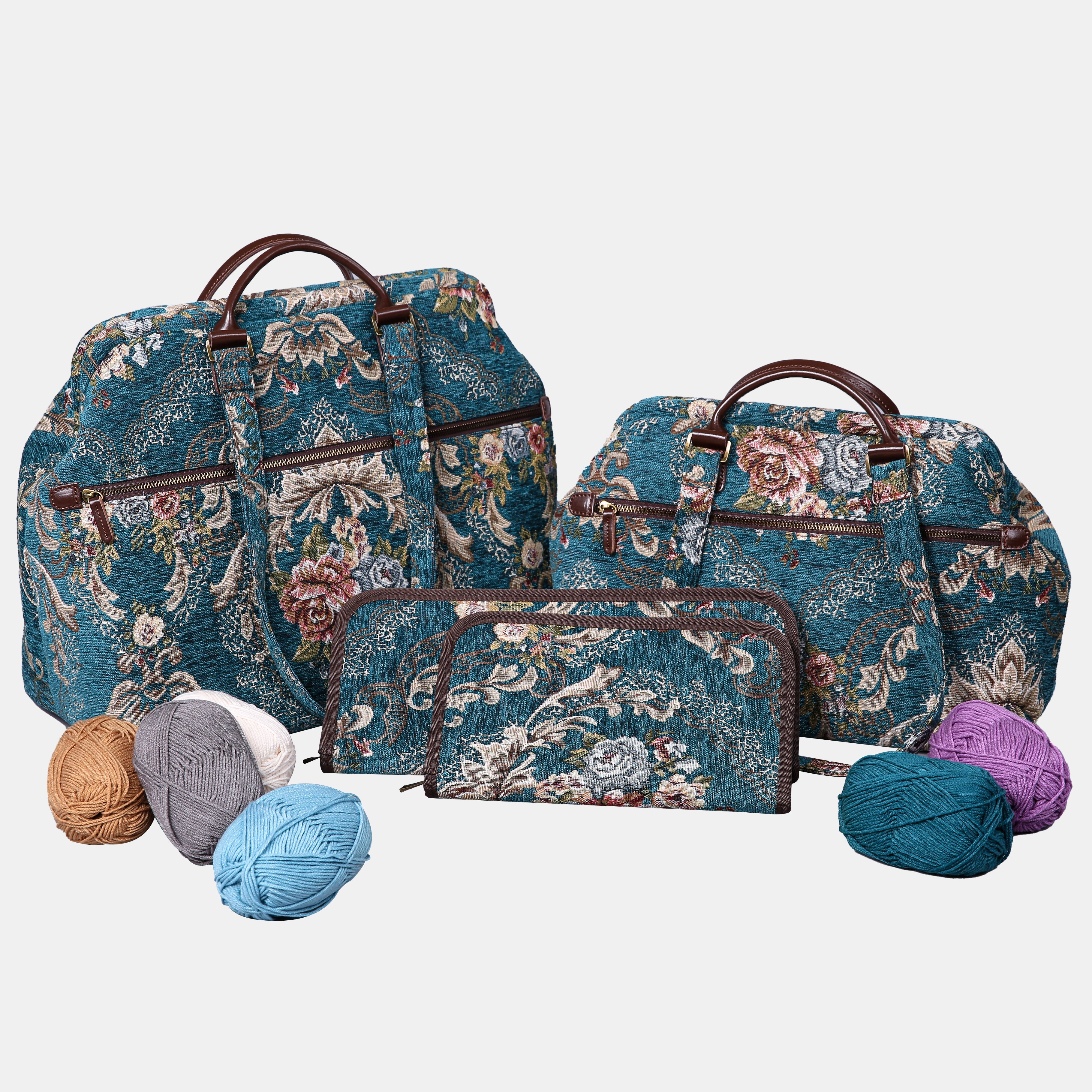 Floral Teal Knitting Project Bag MCW Handmade-1