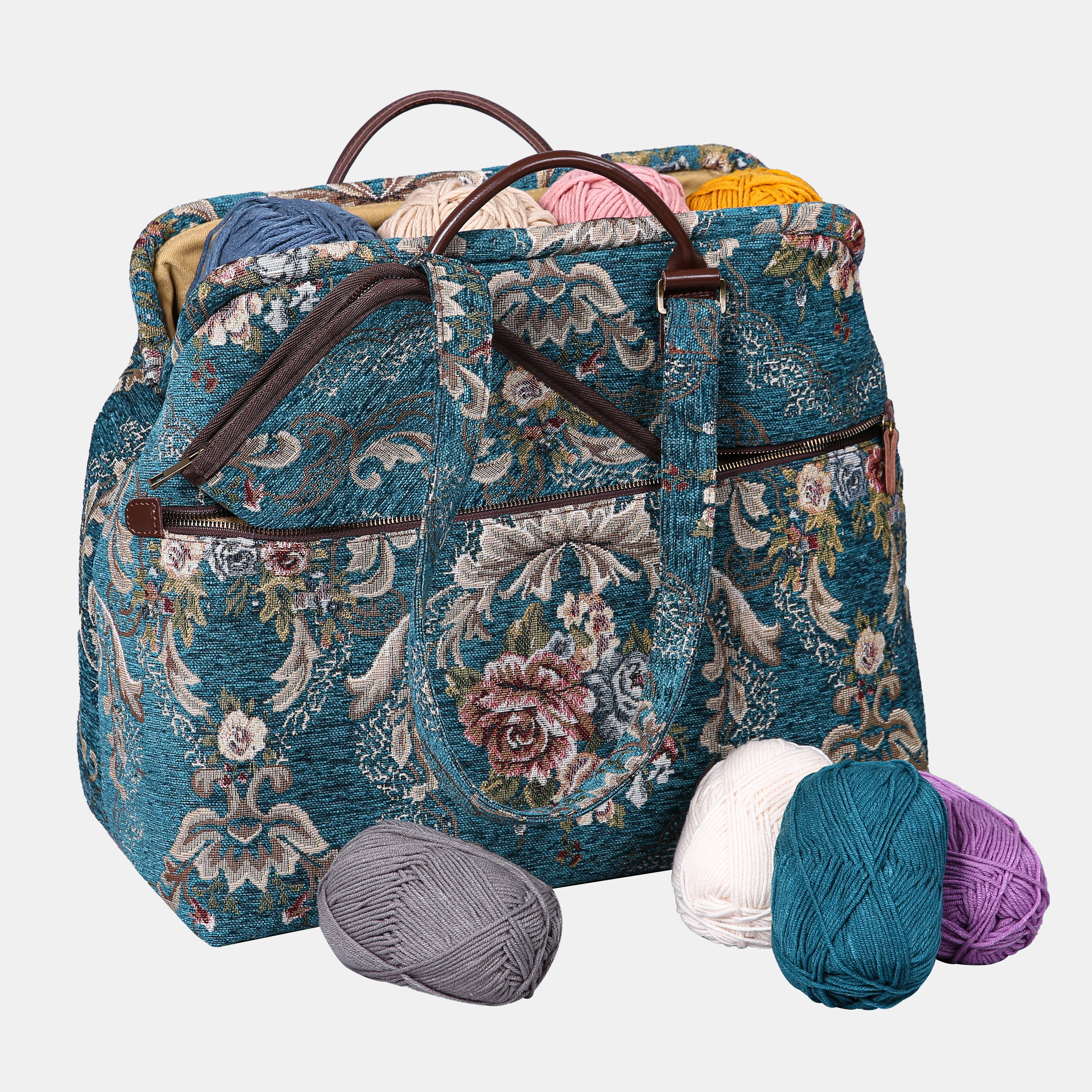 Floral Teal Knitting Project Bag MCW Handmade-3