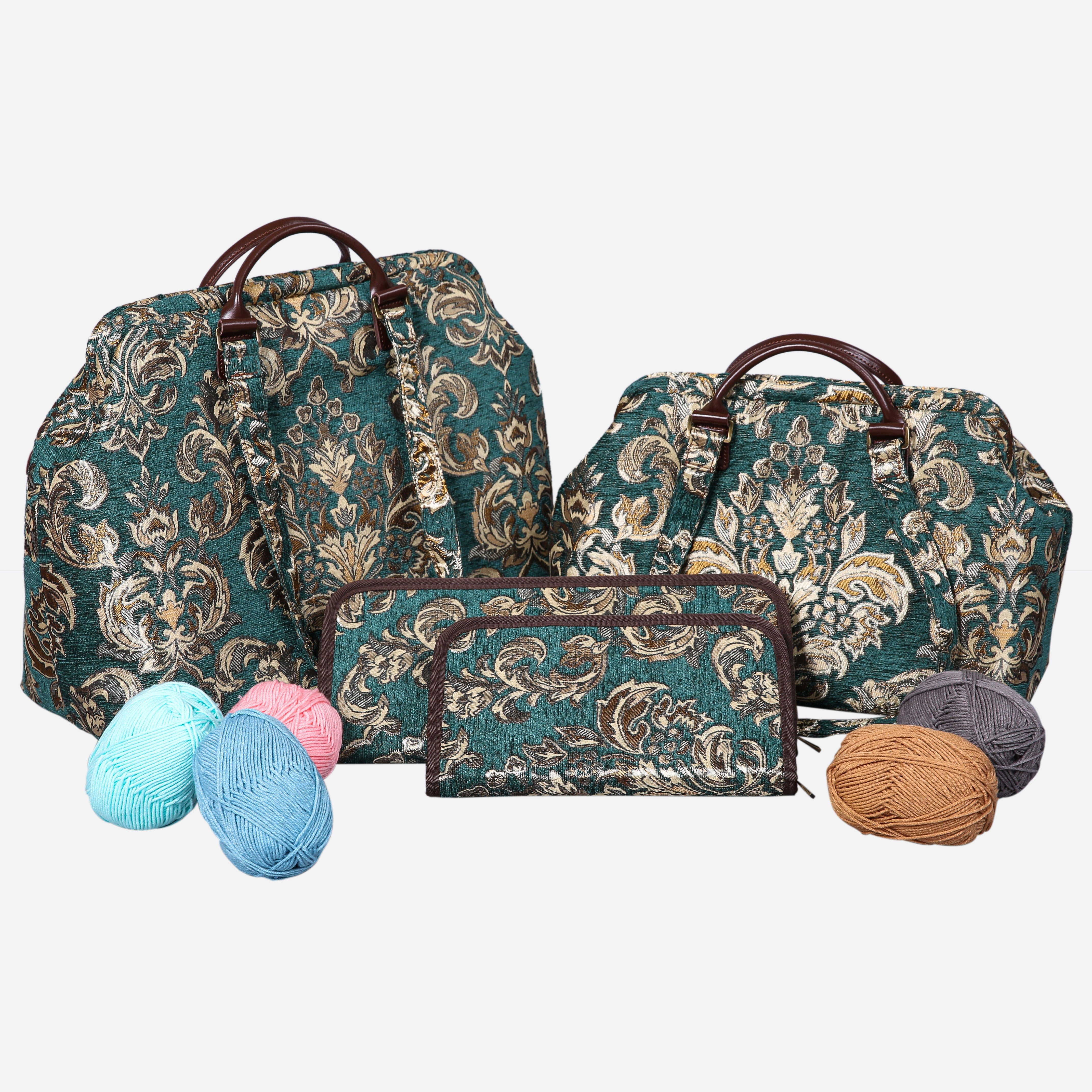 Blossom Green-Gold Knitting Project Bag MCW Handmade