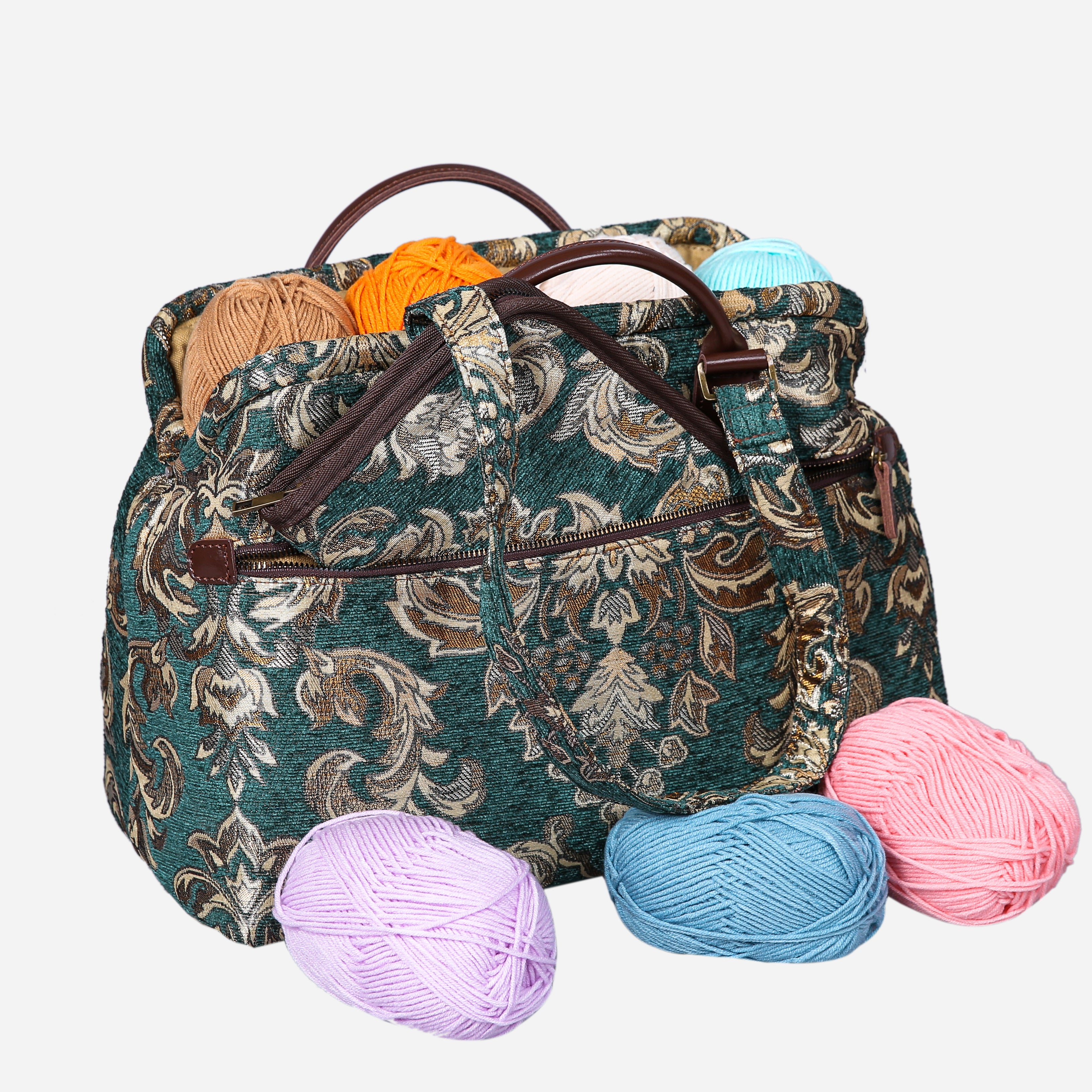 Blossom Green-Gold Knitting Project Bag MCW Handmade-3