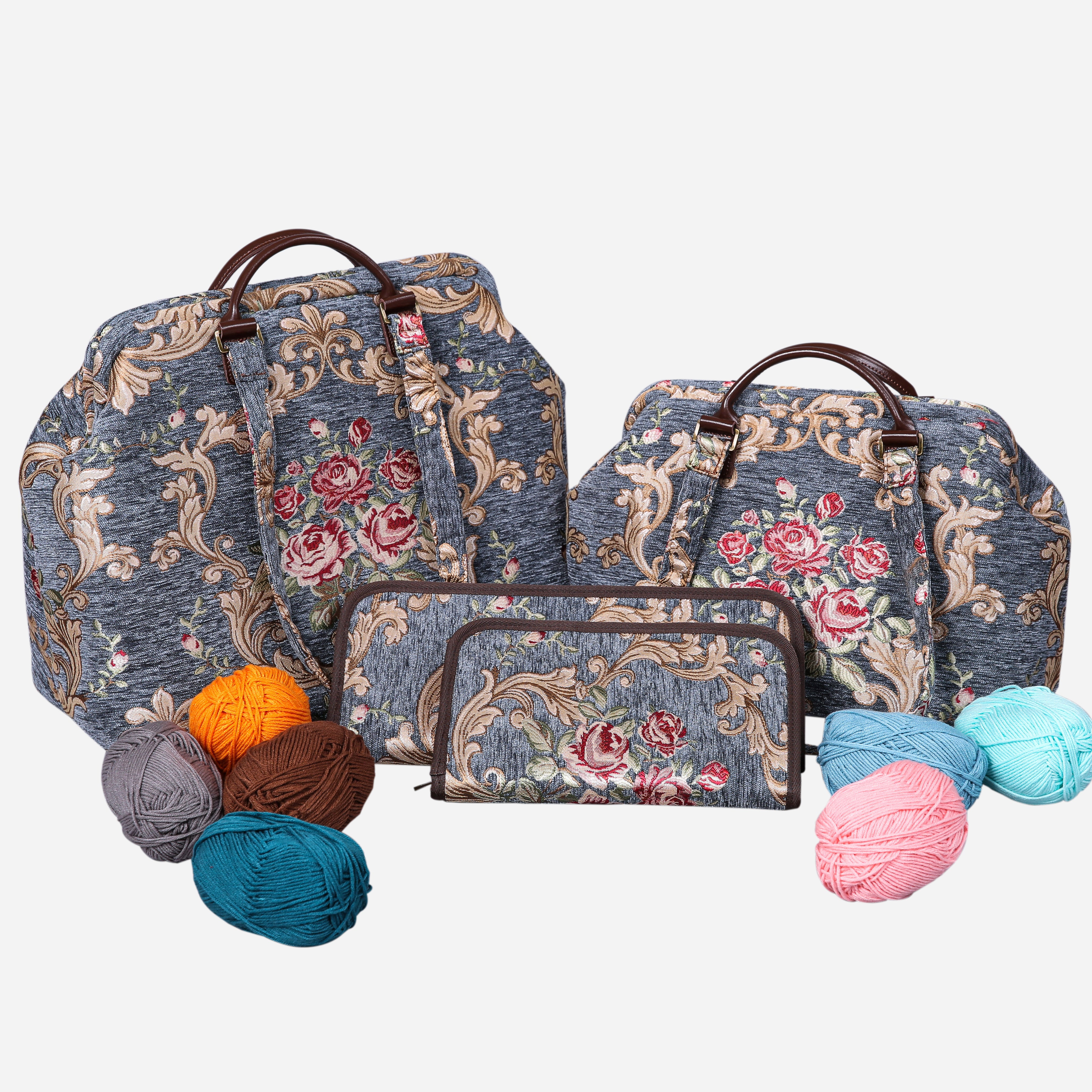 Baroque Garden Grey Knitting Project Bag MCW Handmade