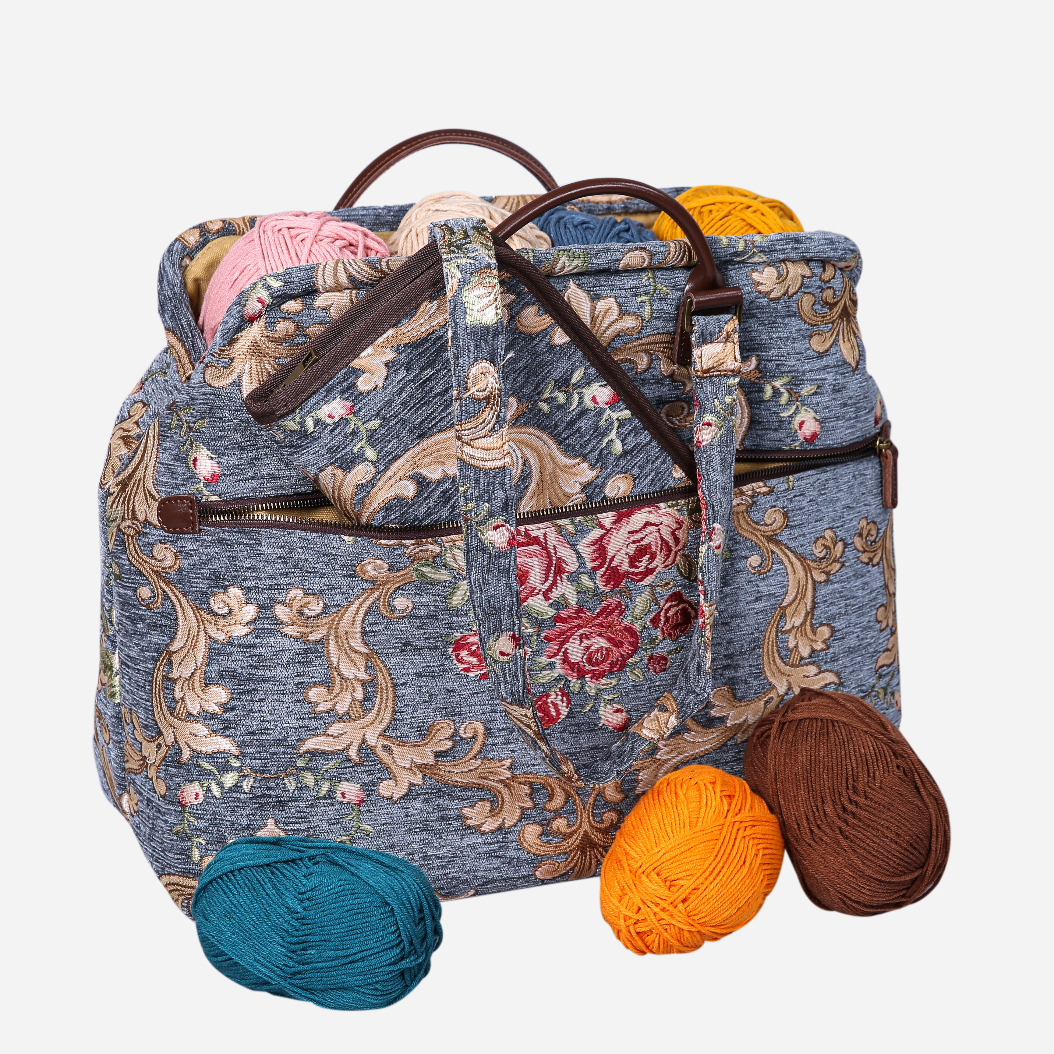 Baroque Garden Grey Knitting Project Bag MCW Handmade-1