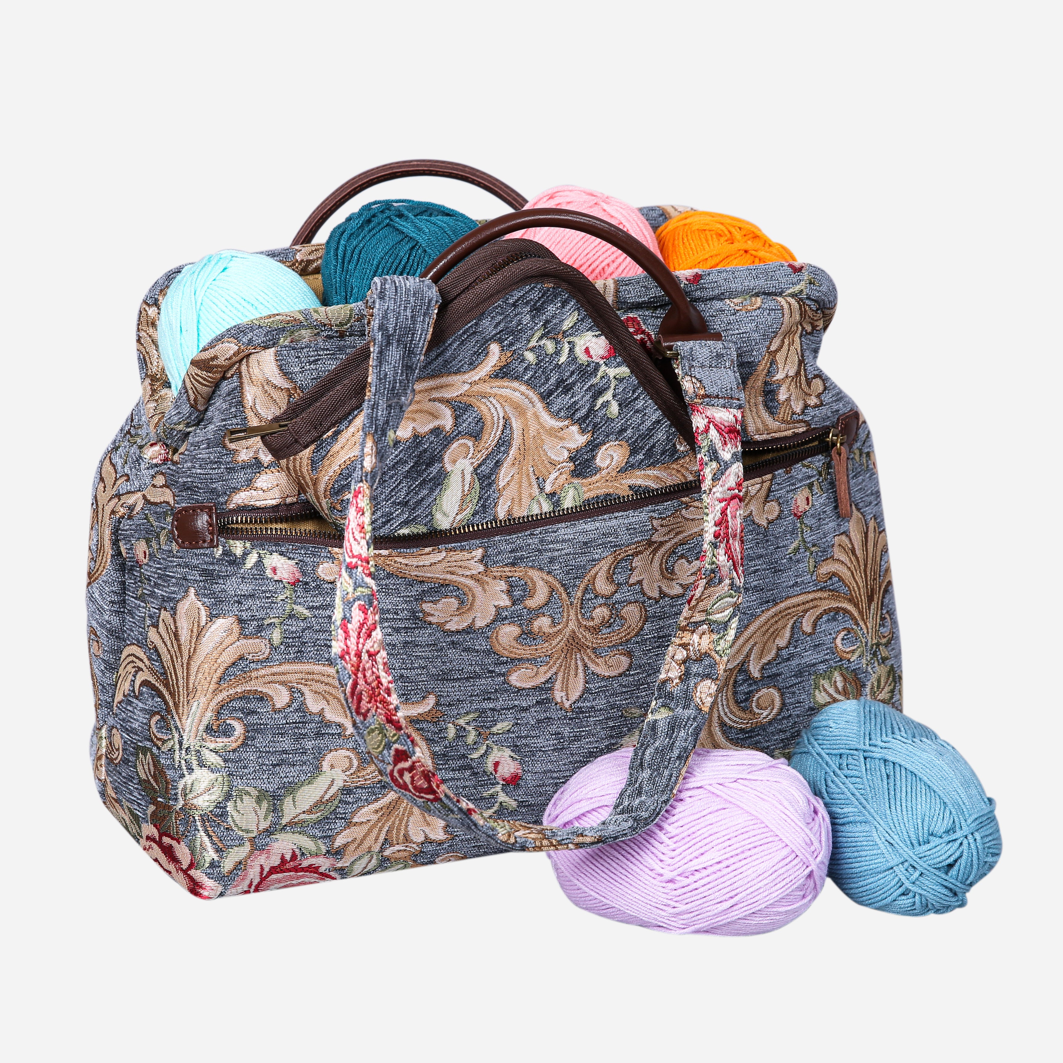 Baroque Garden Grey Knitting Project Bag MCW Handmade-2