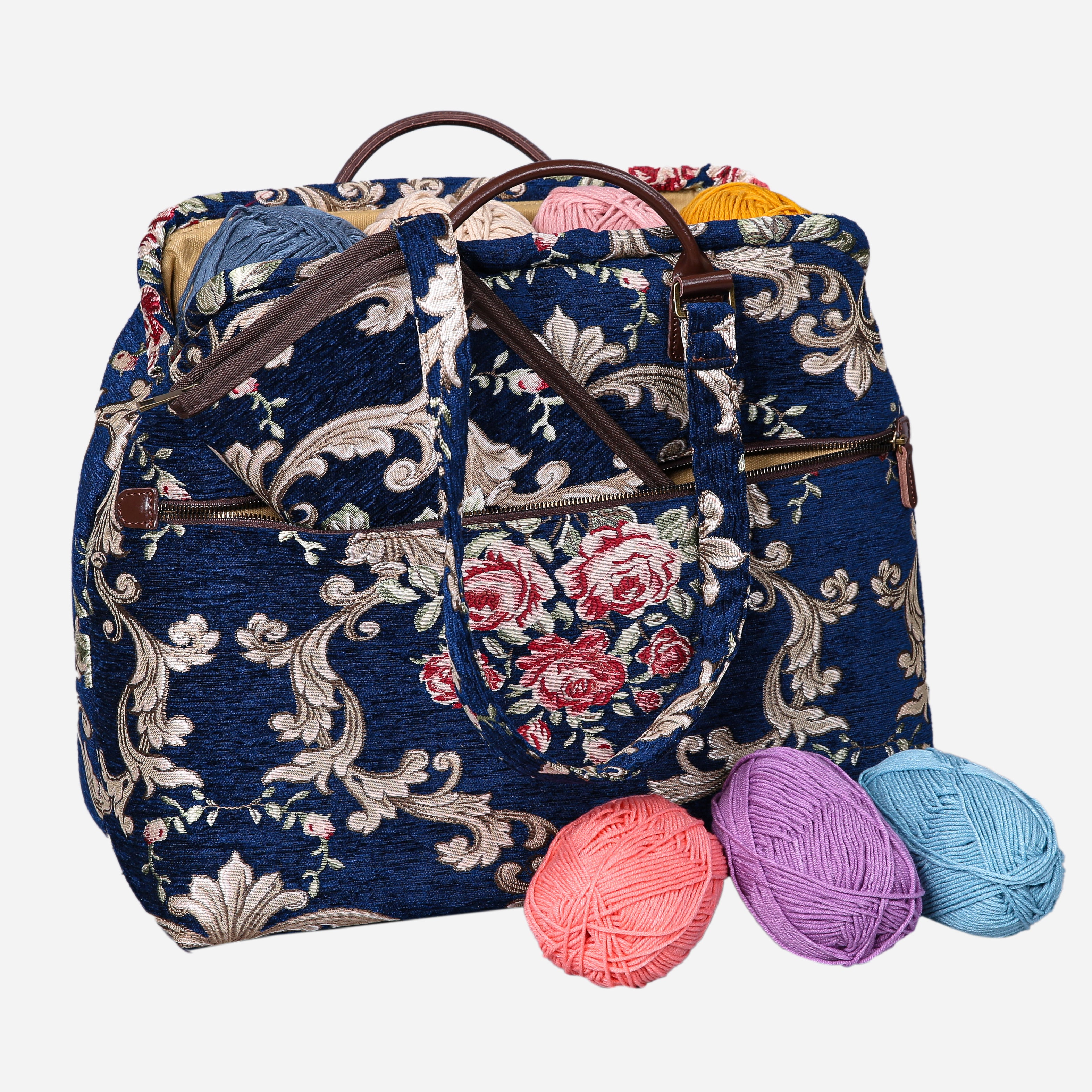 Baroque Garden Blue Knitting Project Bag MCW Handmade-2
