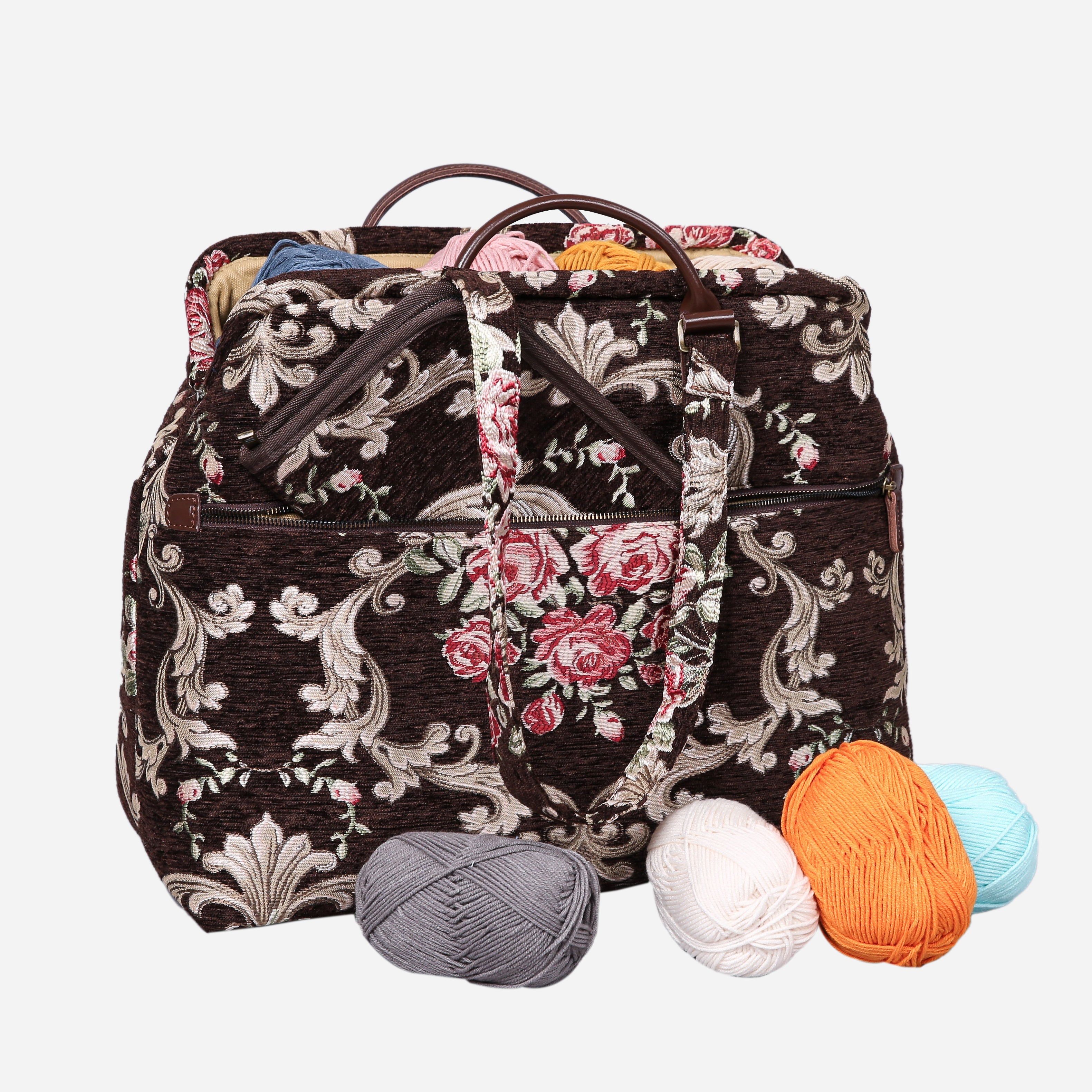 Baroque Garden Brown Knitting Project Bag MCW Handmade-2