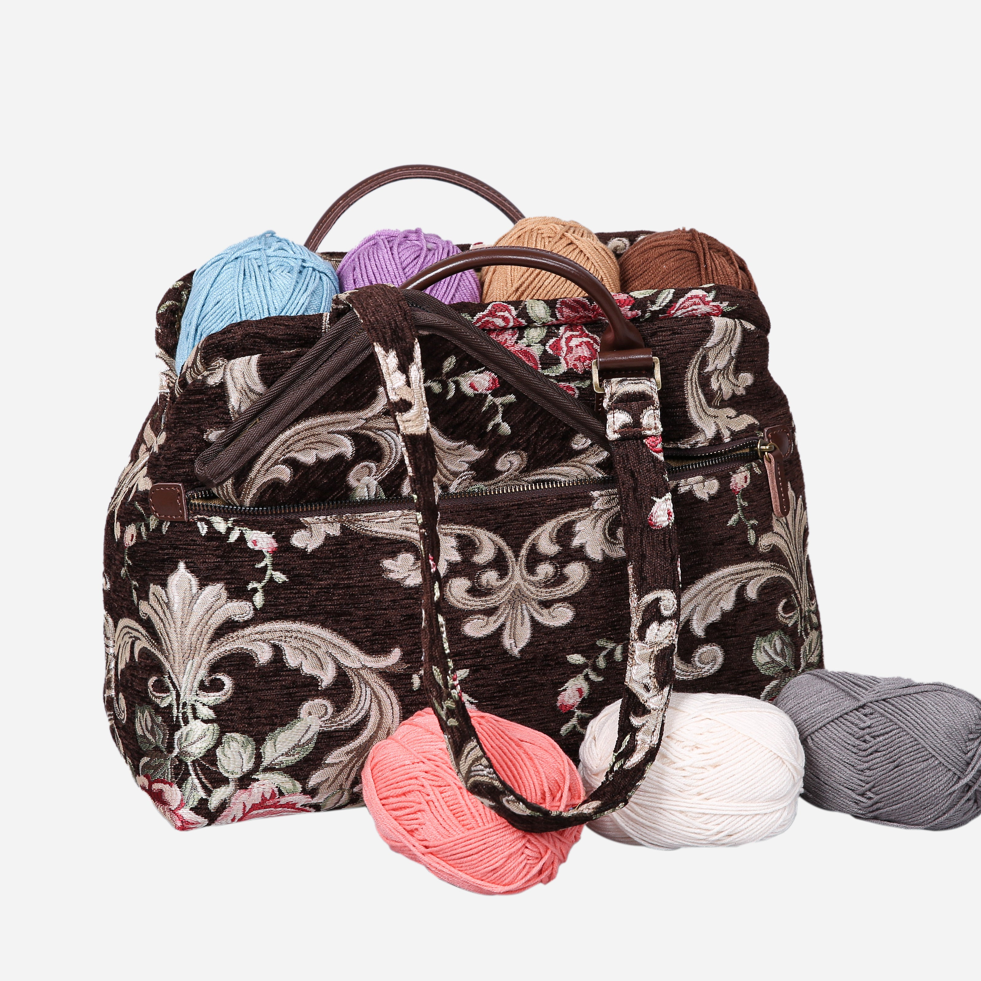 Baroque Garden Brown Knitting Project Bag MCW Handmade-3