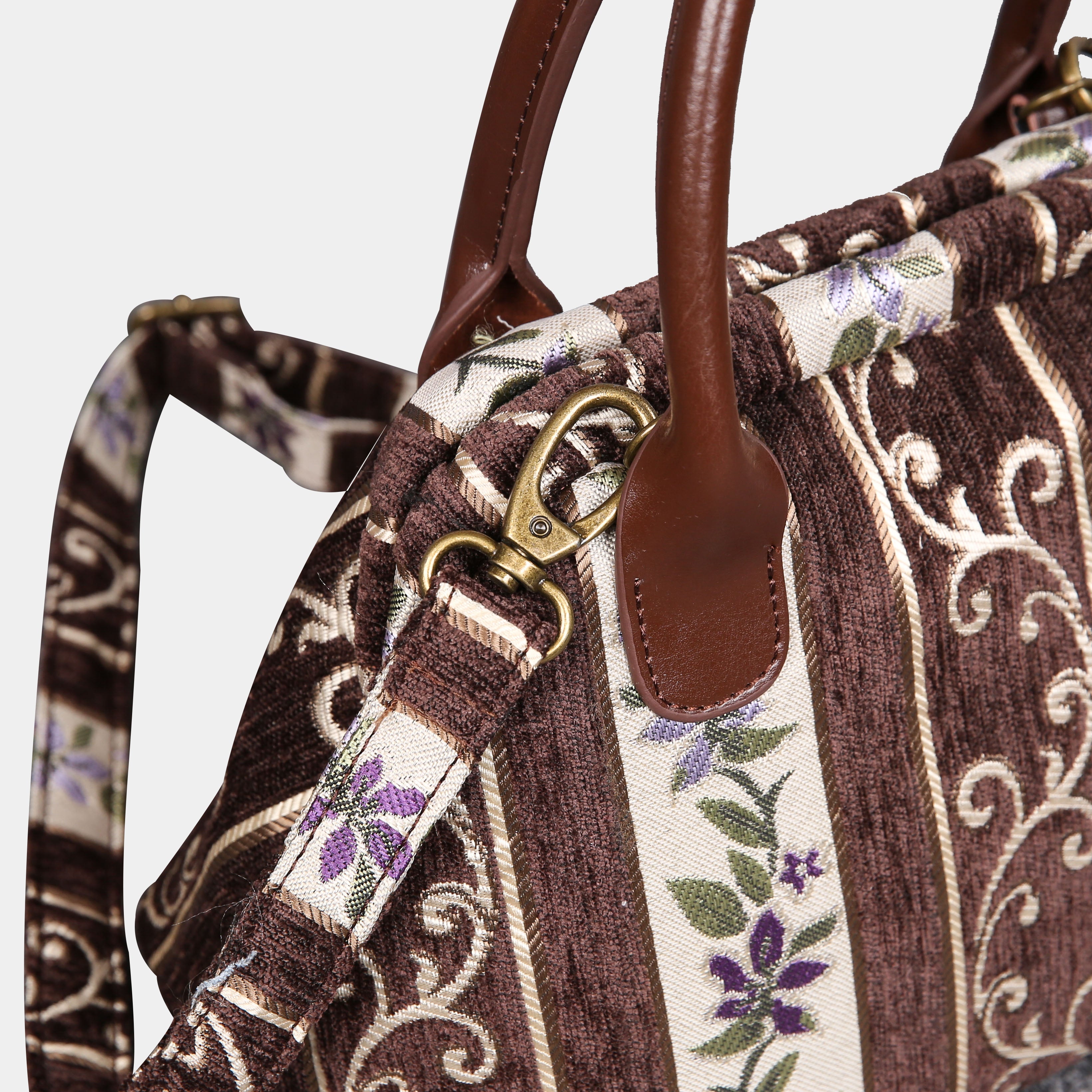 Victorian Strips Coffee Carpet Satchel carpet bag MCW Handmade