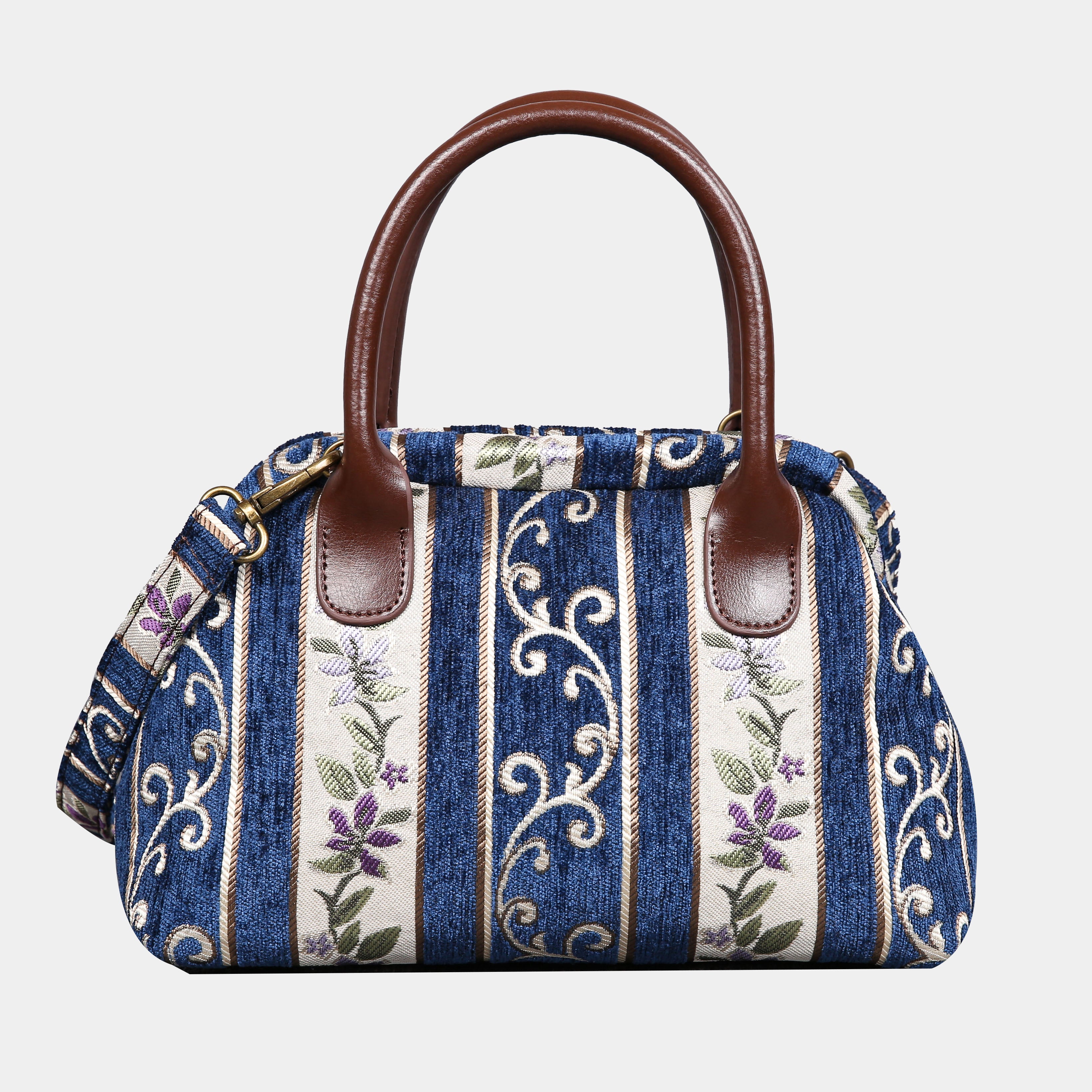 Victorian Strips Navy Carpet Satchel carpet bag MCW Handmade