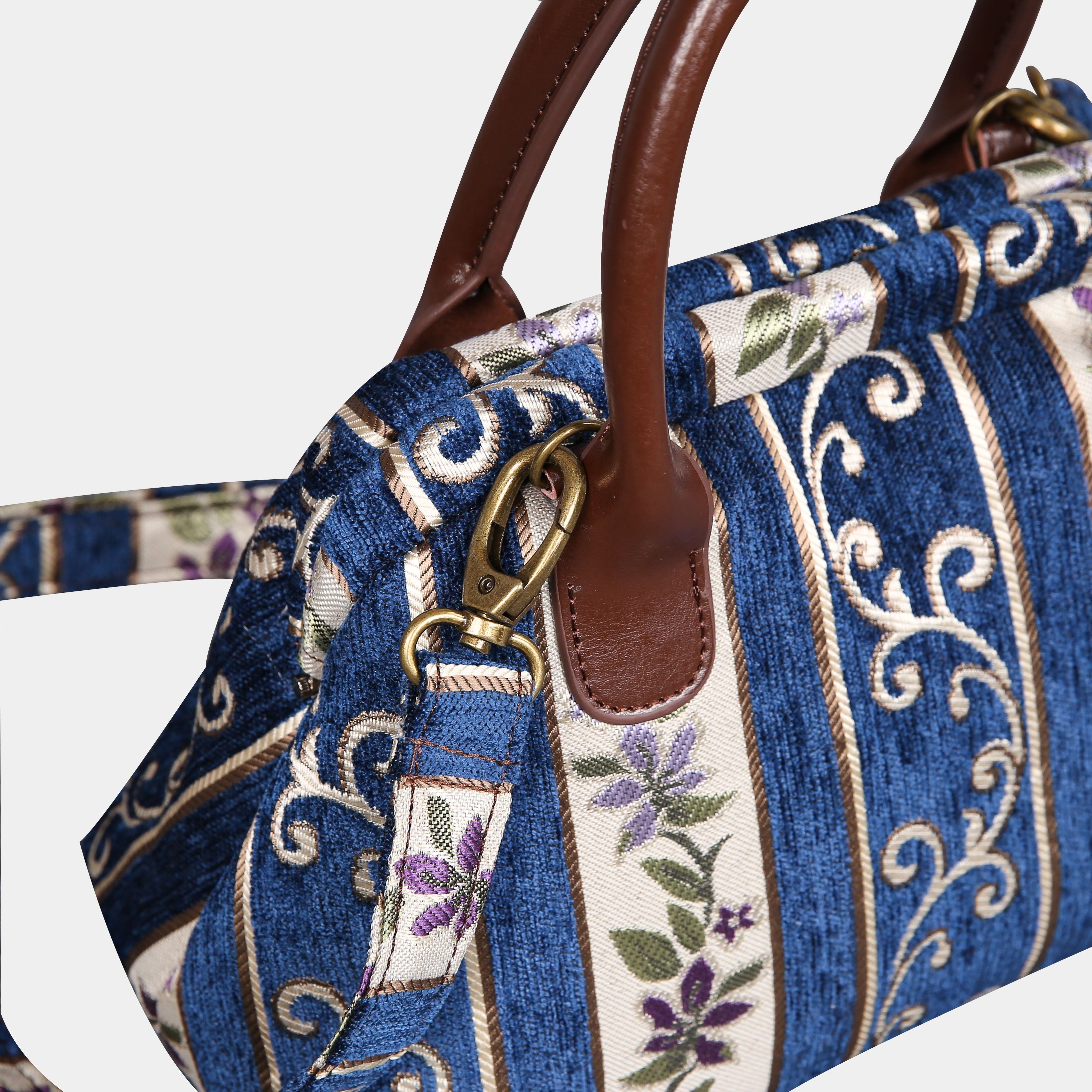 Victorian Strips Navy Carpet Satchel carpet bag MCW Handmade