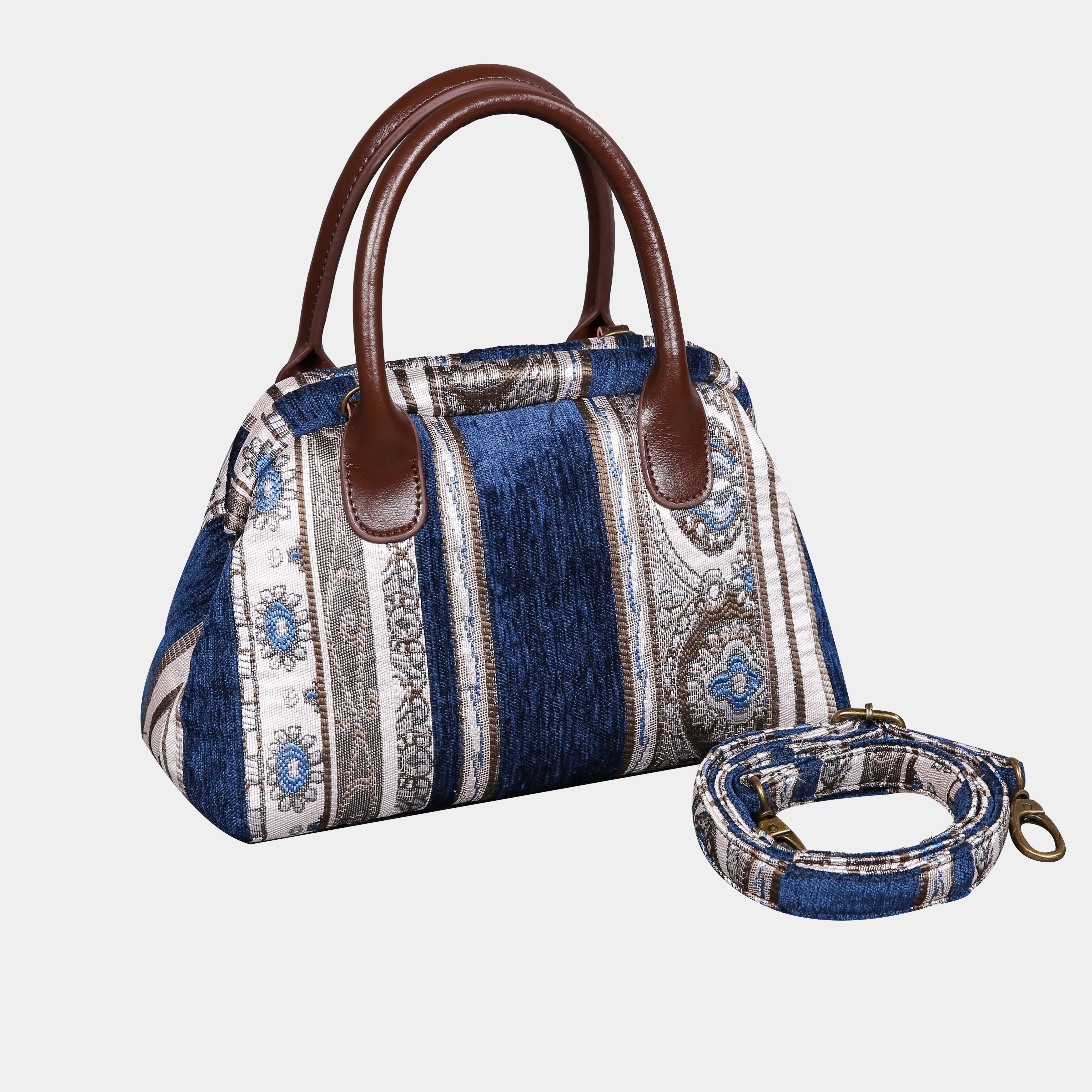 Ethnic Strips Navy Carpet Satchel carpet bag MCW Handmade-1