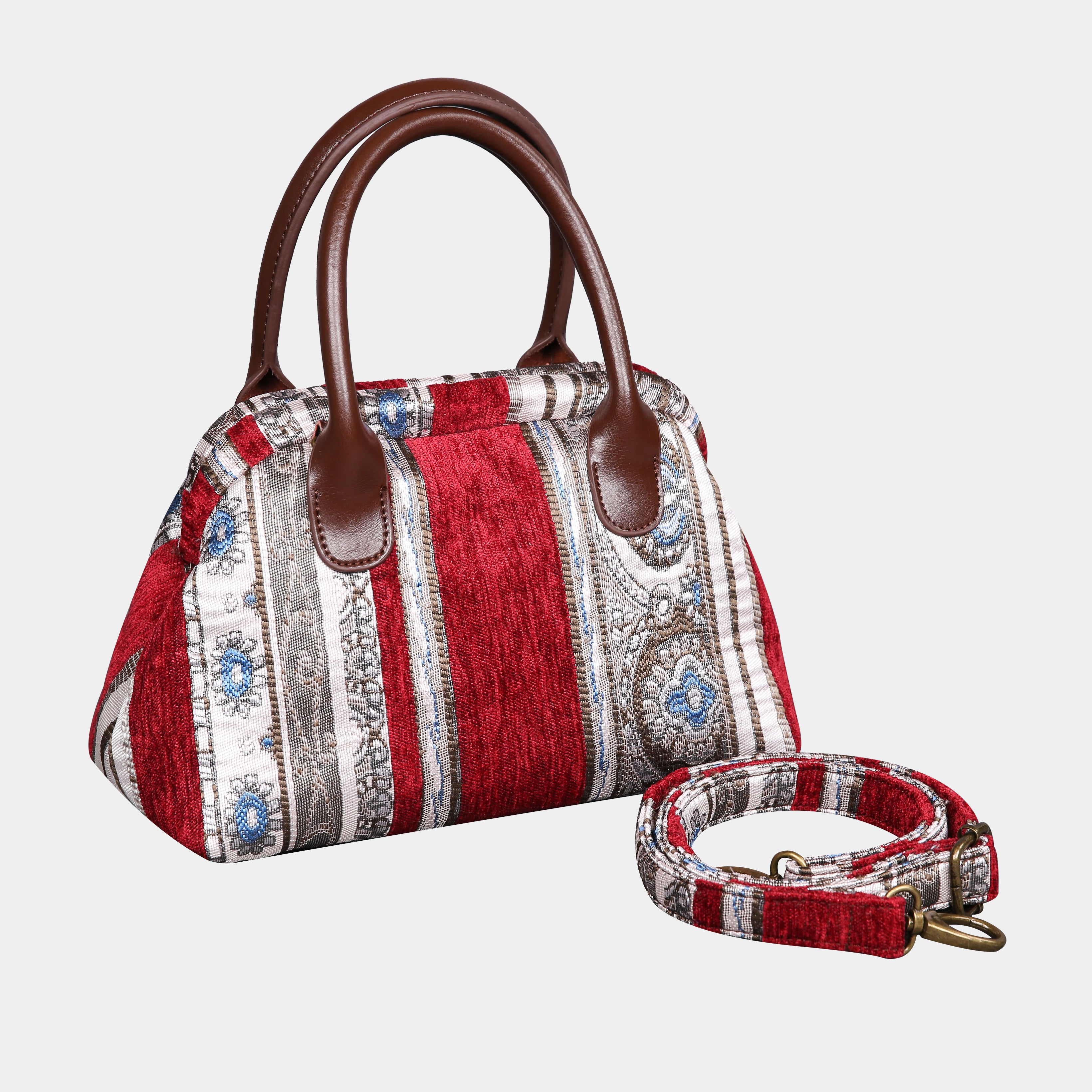 Ethnic Strips Wine Carpet Satchel carpet bag MCW Handmade-1