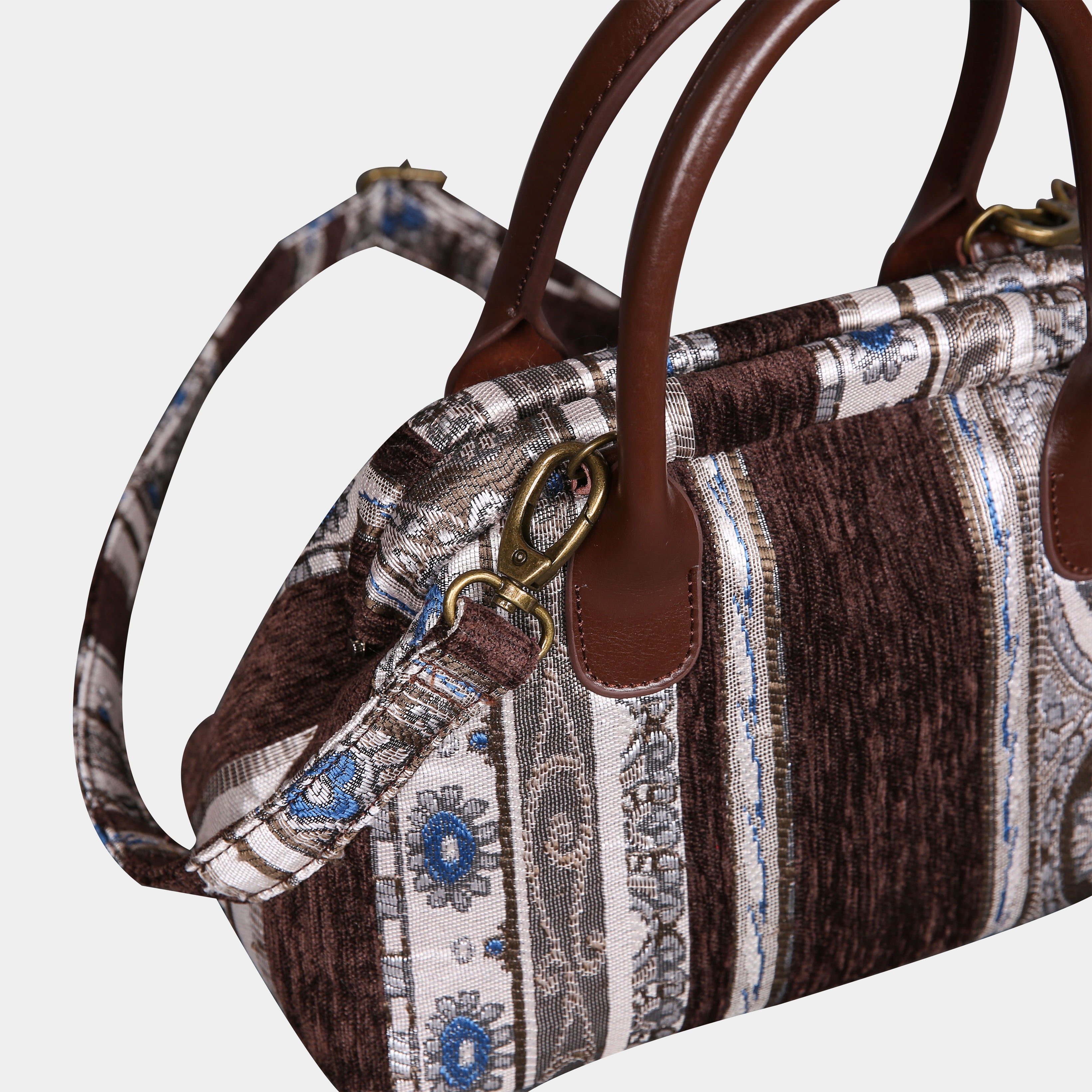 Ethnic Strips Coffee Carpet Satchel carpet bag MCW Handmade-4