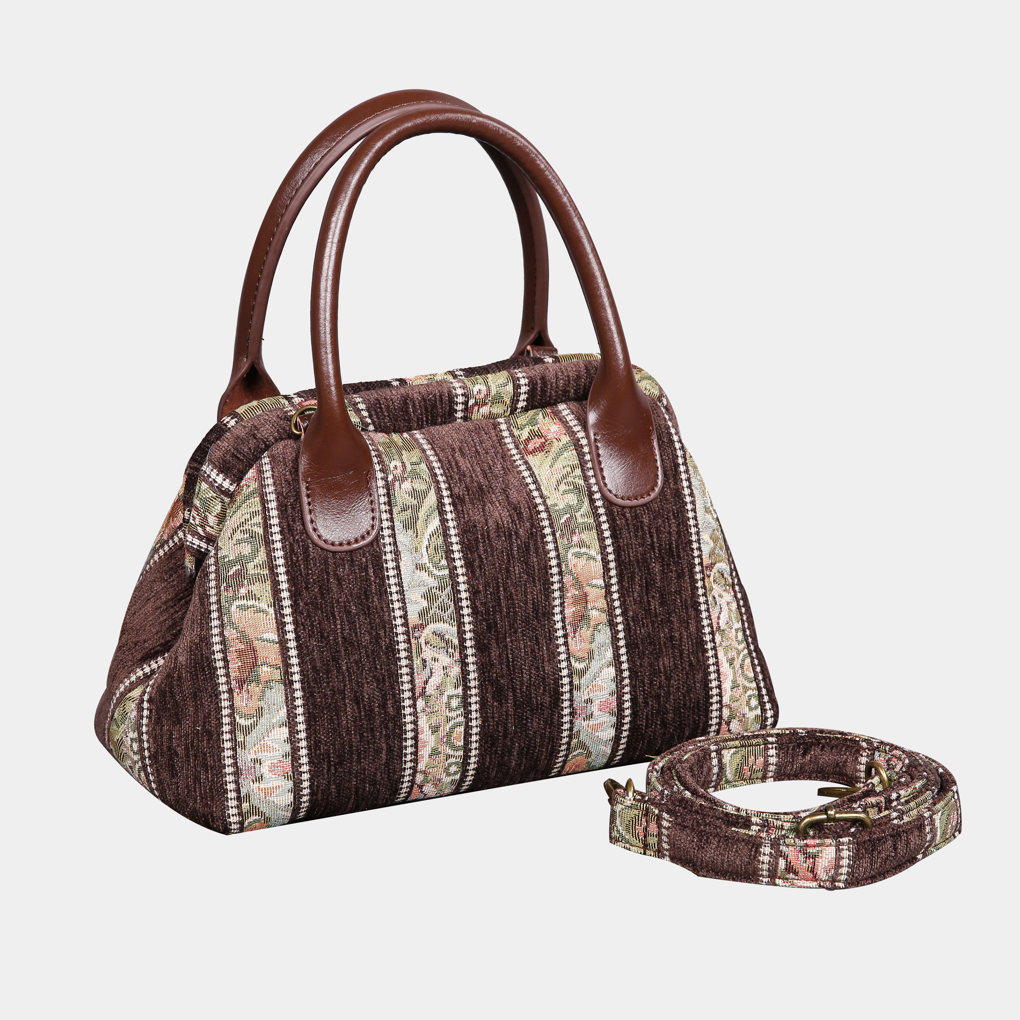 Floral Stripes Coffee Carpet Satchel carpet bag MCW Handmade-1