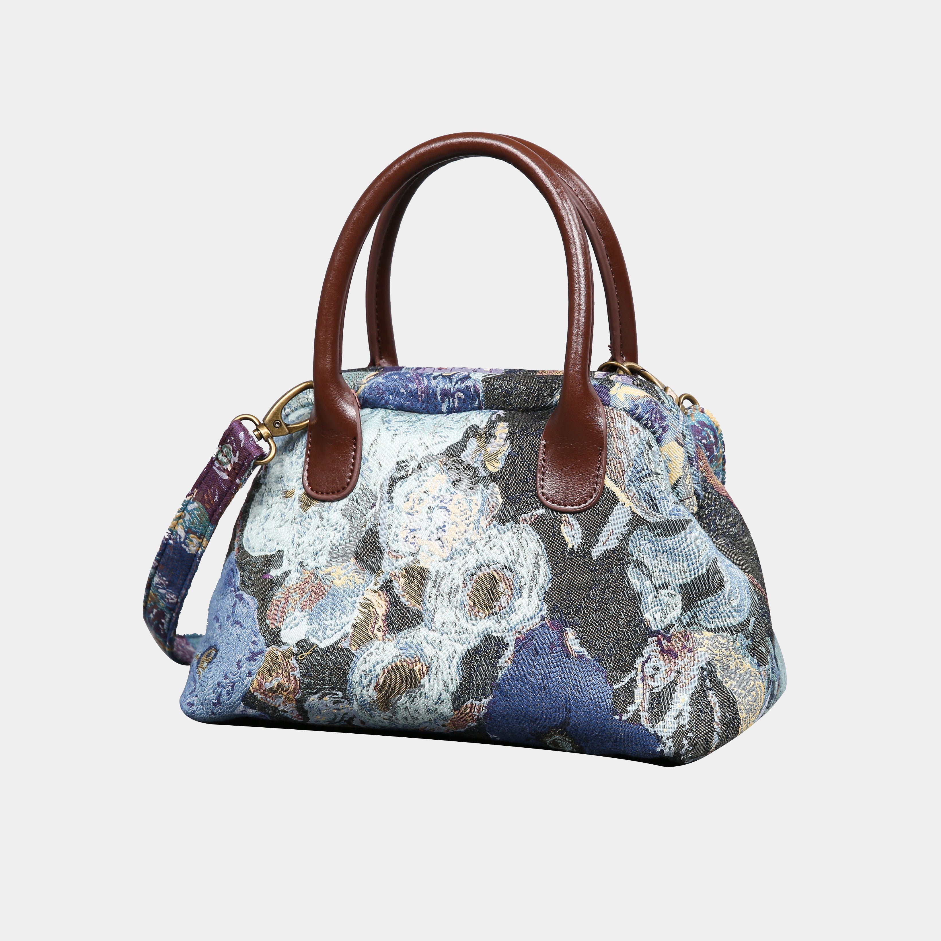 Abstract Blue Carpet Satchel carpet bag MCW Handmade of America front