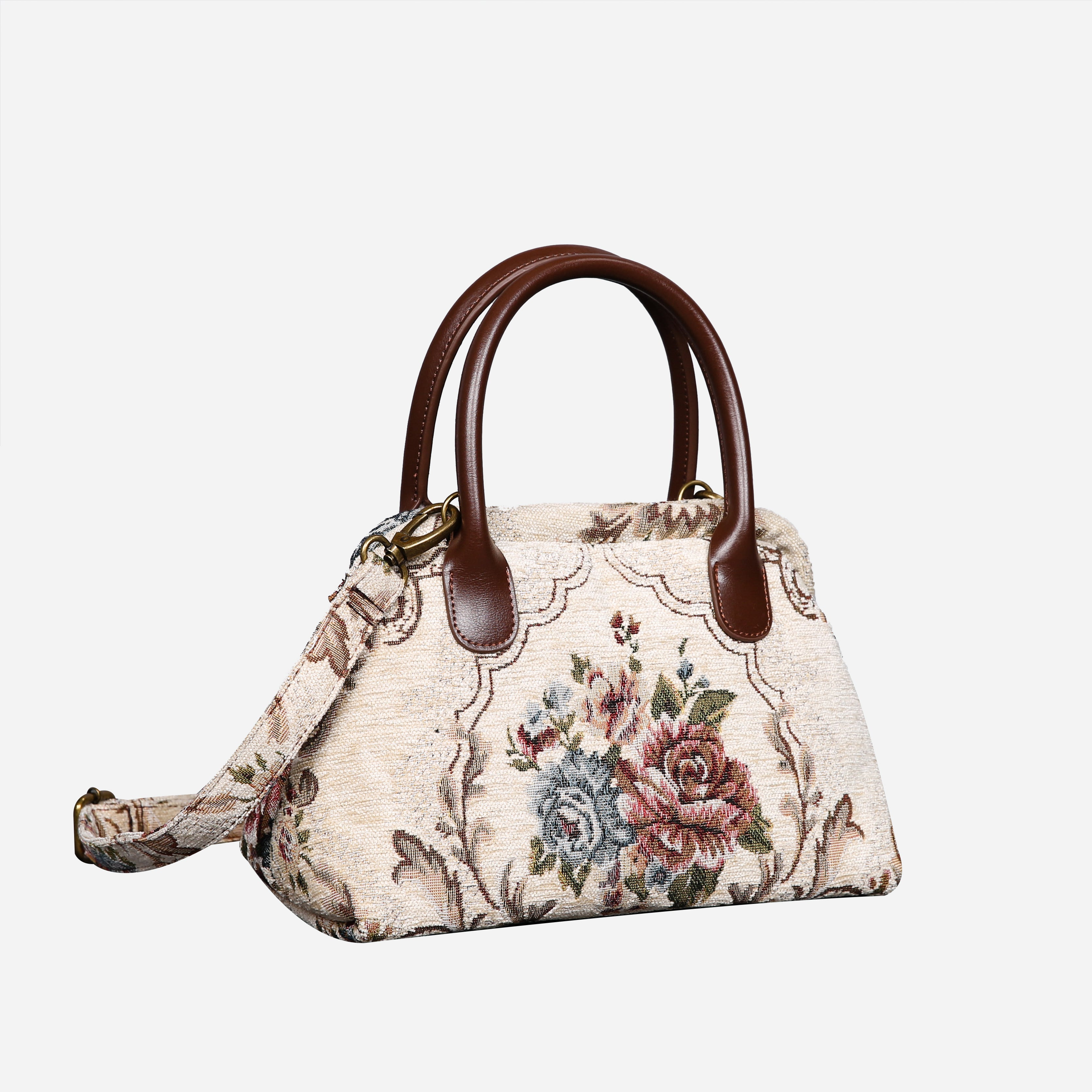 Floral Cream Carpet Satchel carpet bag MCW Handmade of America front
