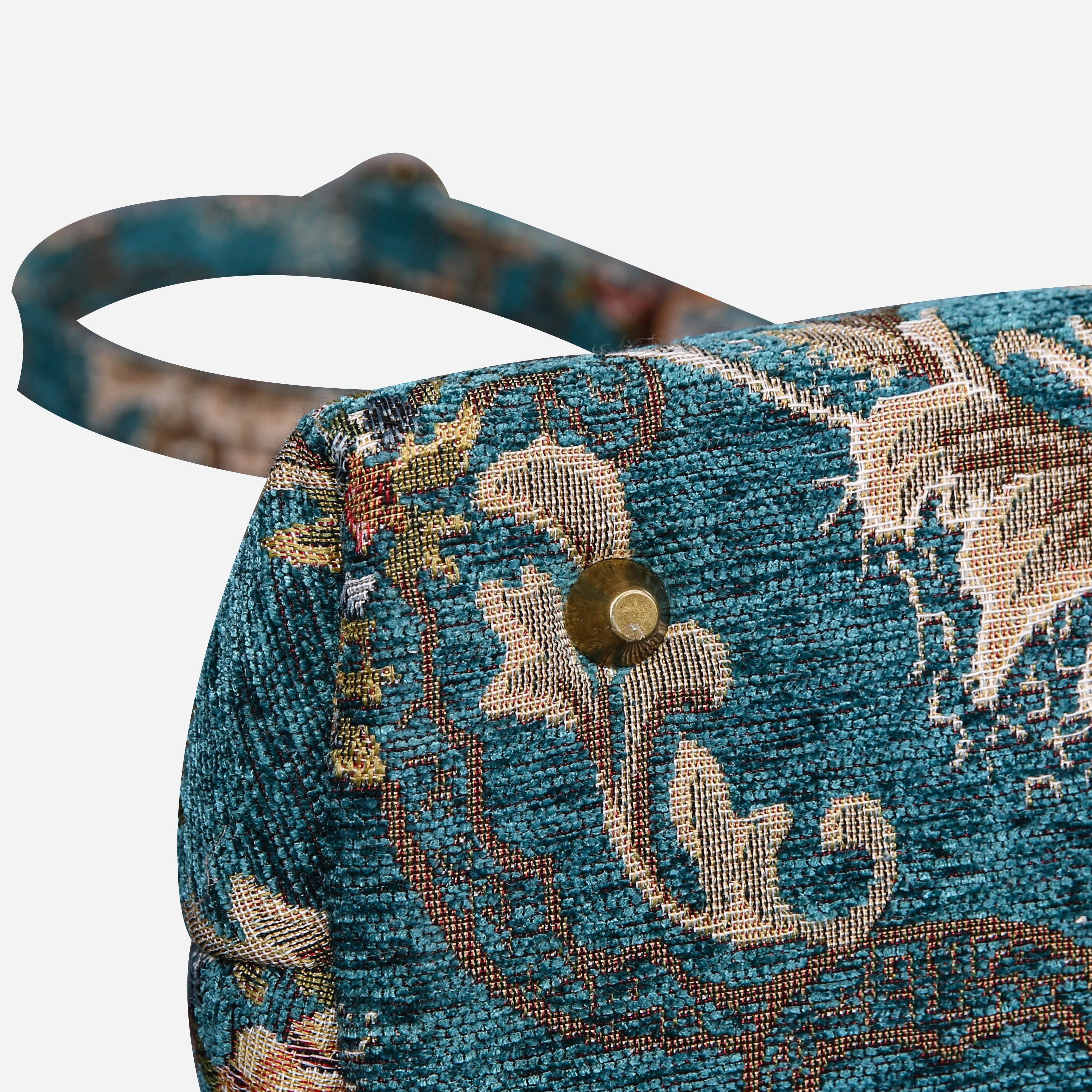 Floral Teal Carpet Satchel carpet bag MCW Handmade of America bottom