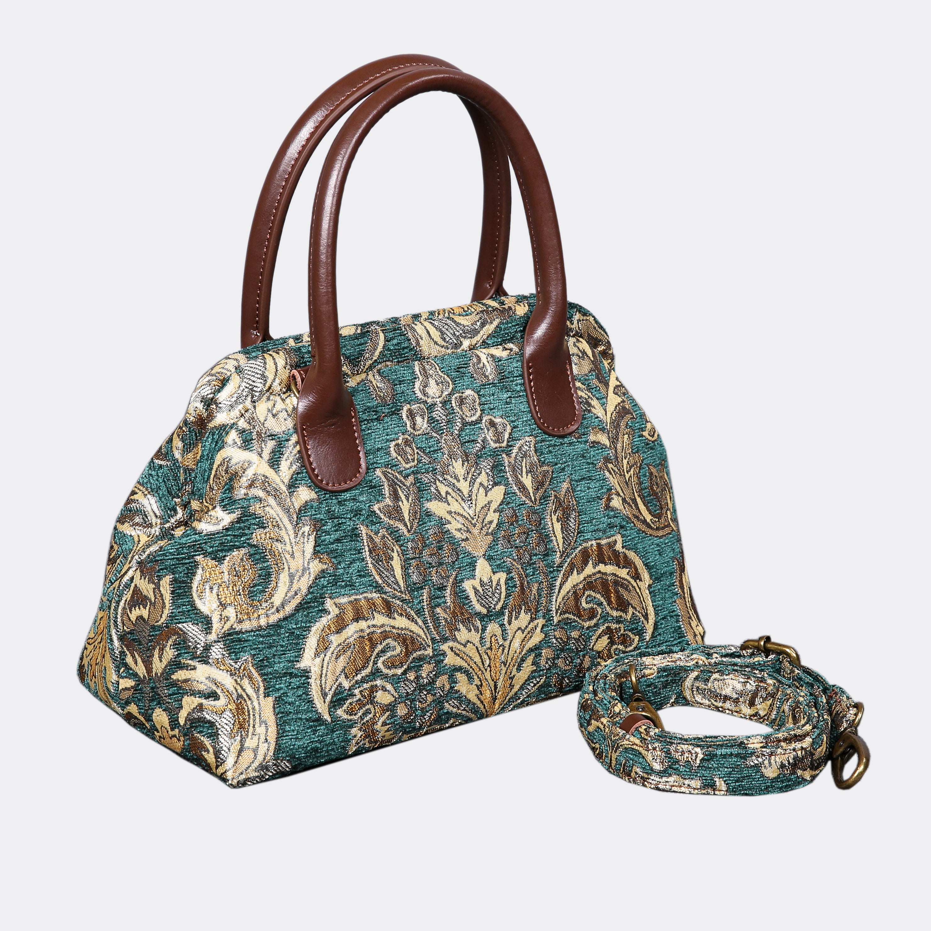 Victorian Blossom Green/Gold Carpet Satchel carpet bag MCW Handmade