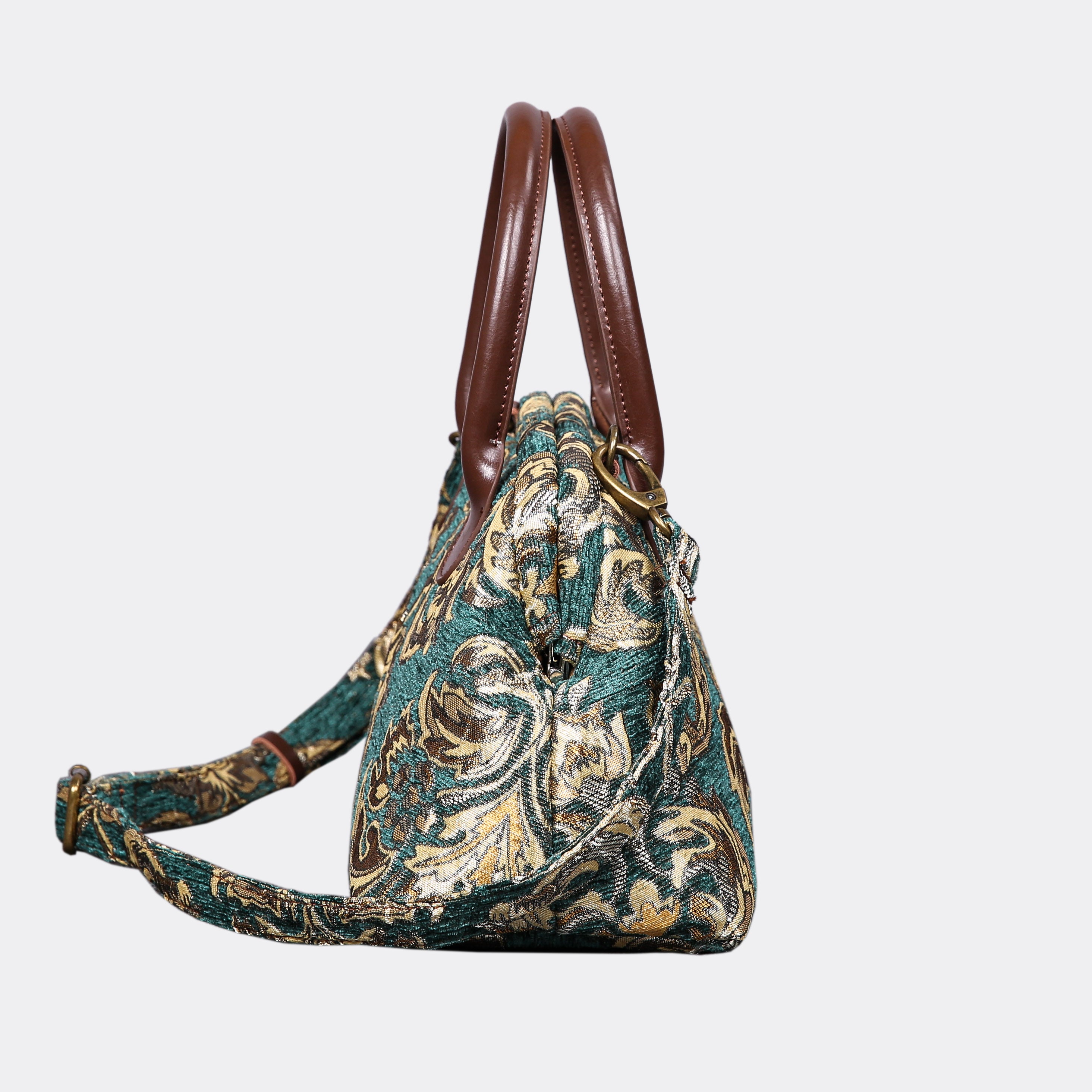 Victorian Blossom Green/Gold Carpet Satchel carpet bag MCW Handmade