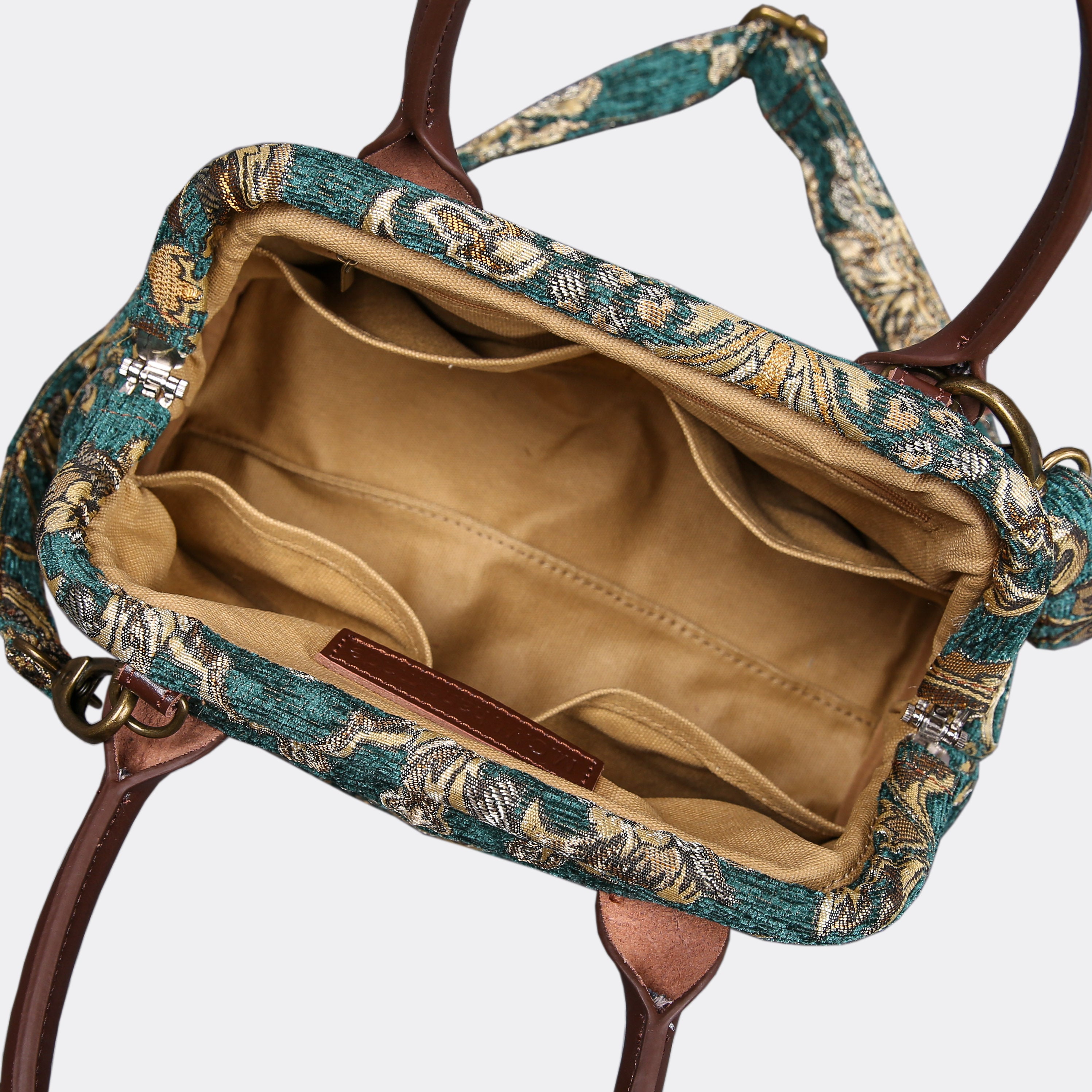 Victorian Blossom Green/Gold Carpet Satchel carpet bag MCW Handmade