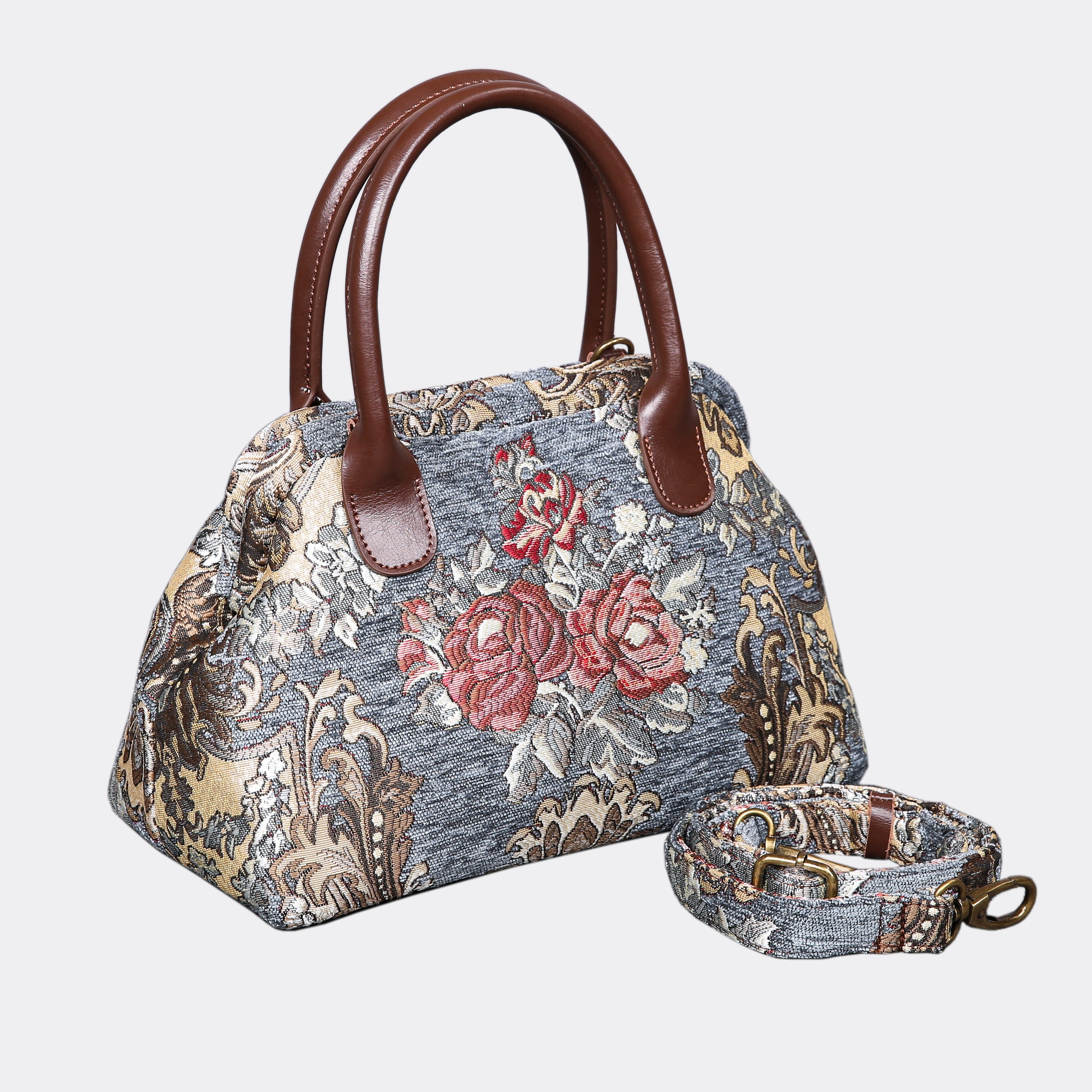 Brocade Grey Carpet Satchel carpet bag MCW Handmade-1
