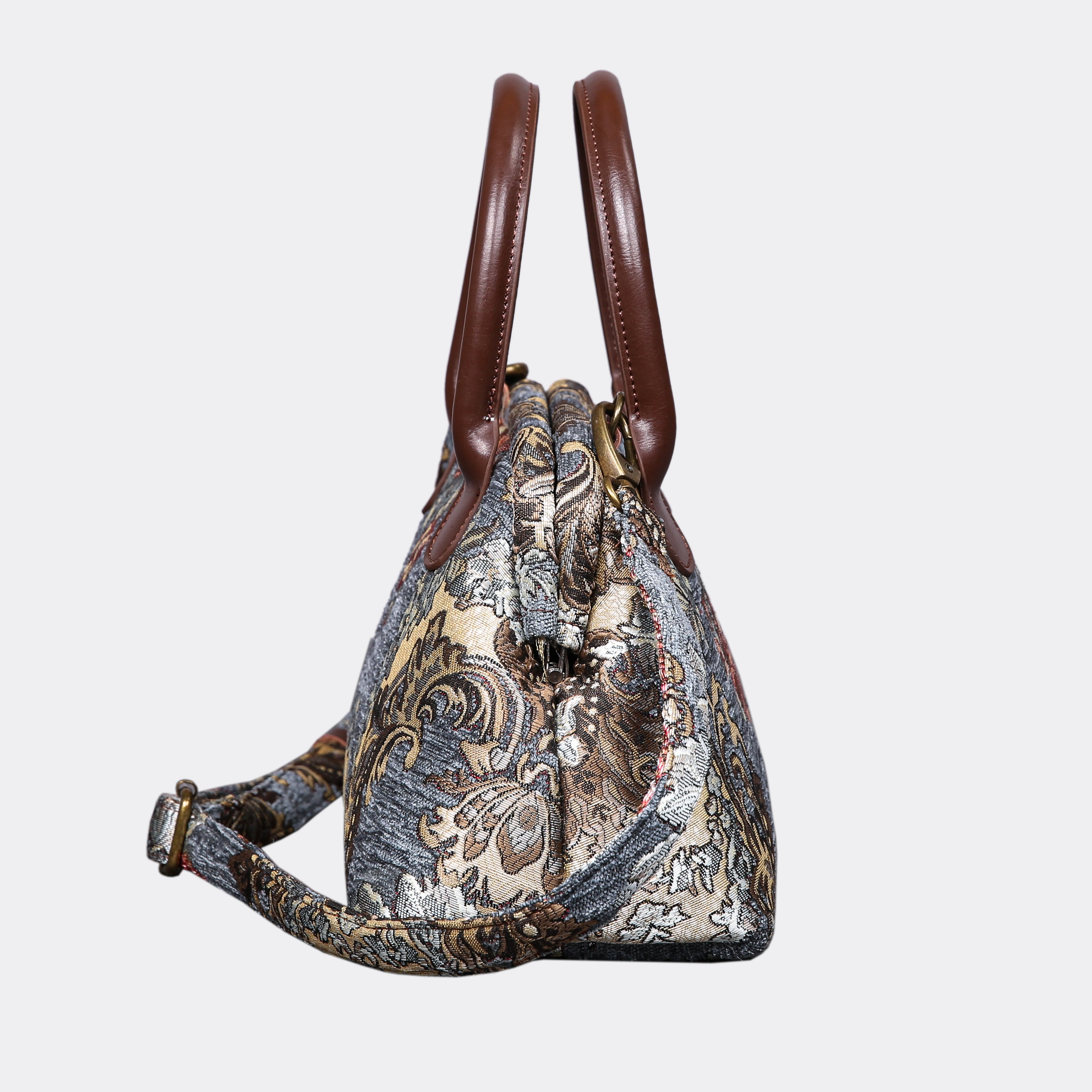 Brocade Grey Carpet Satchel carpet bag MCW Handmade-5