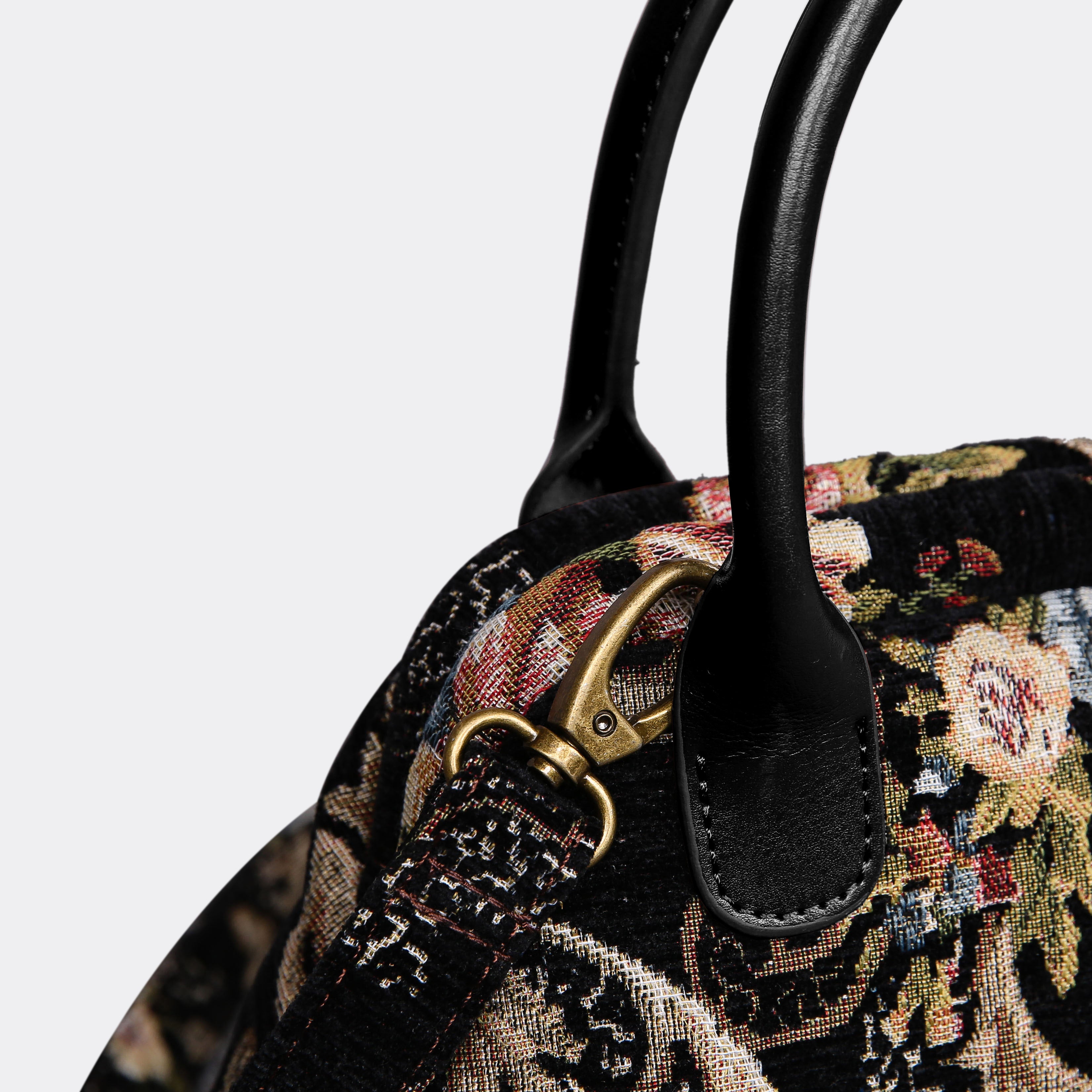 Floral Black Carpet Satchel carpet bag MCW Handmade of America buckle