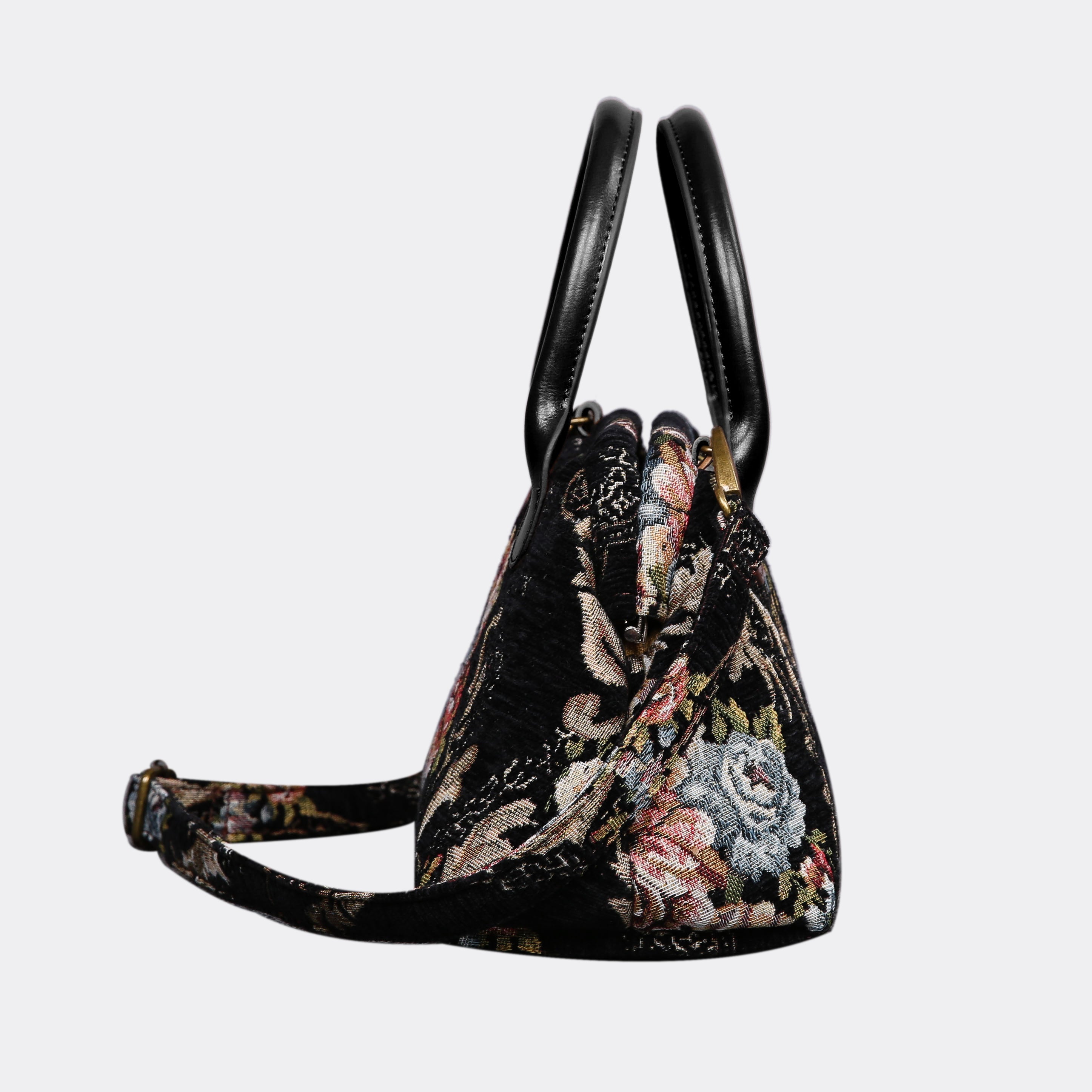 Floral Black Carpet Satchel carpet bag MCW Handmade of America side