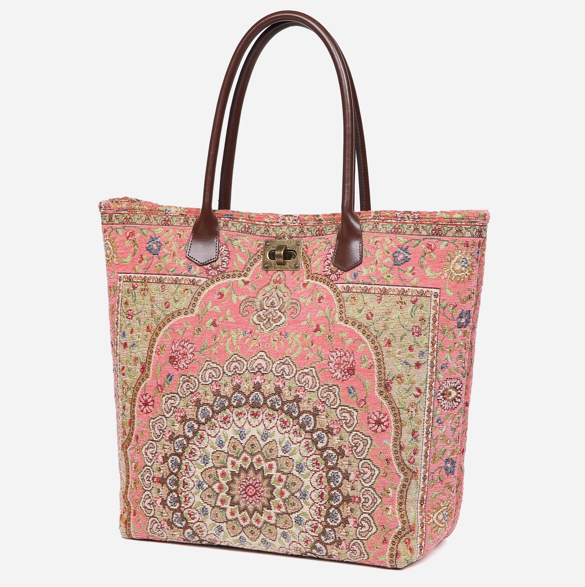 Oriental Pink Carpet Tote Shopper carpet bag MCW Handmade of America front
