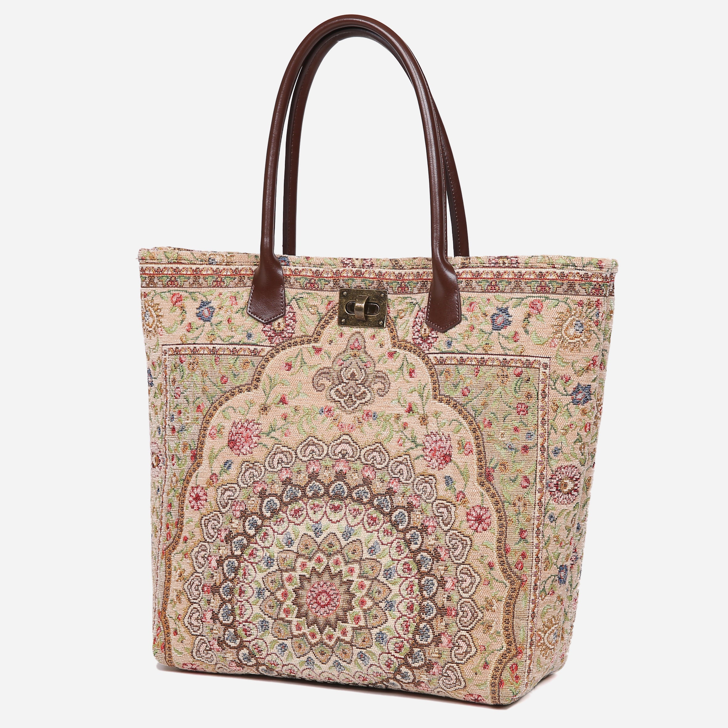 Oriental Beige Carpet Tote Shopper carpet bag MCW Handmade of America front