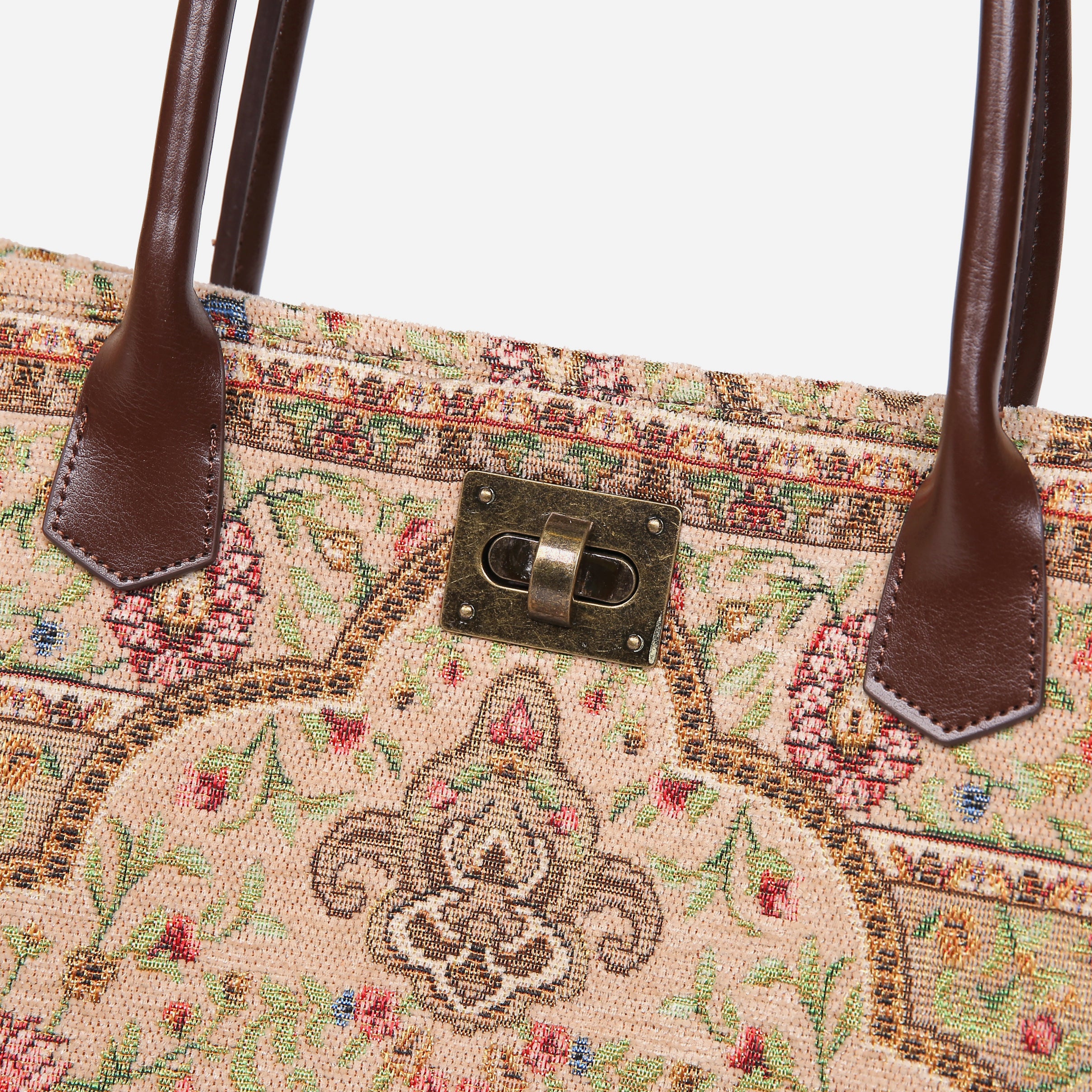 Oriental Beige Carpet Tote Shopper carpet bag MCW Handmade of America closure