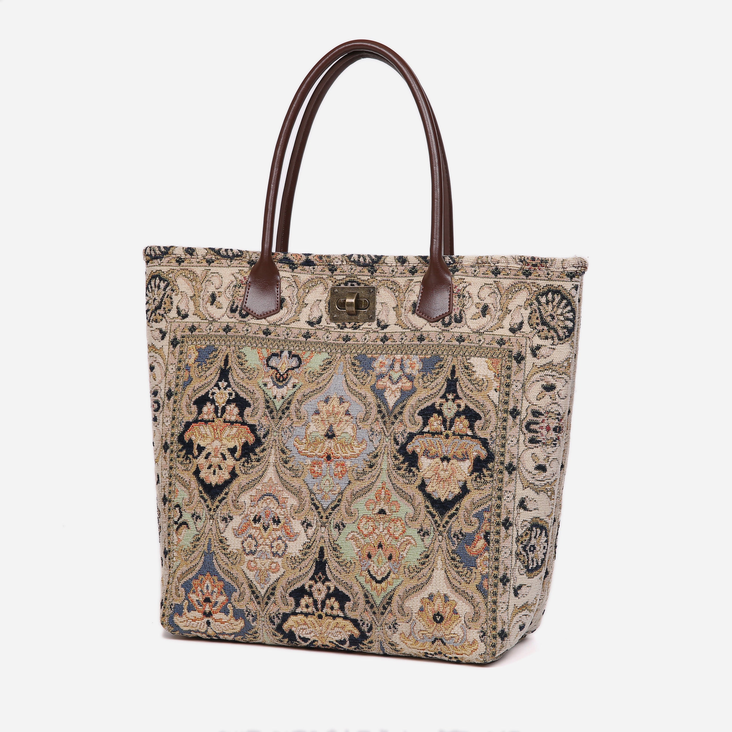 Golden Age Navy Carpet Tote Shopper carpet bag MCW Handmade of America front
