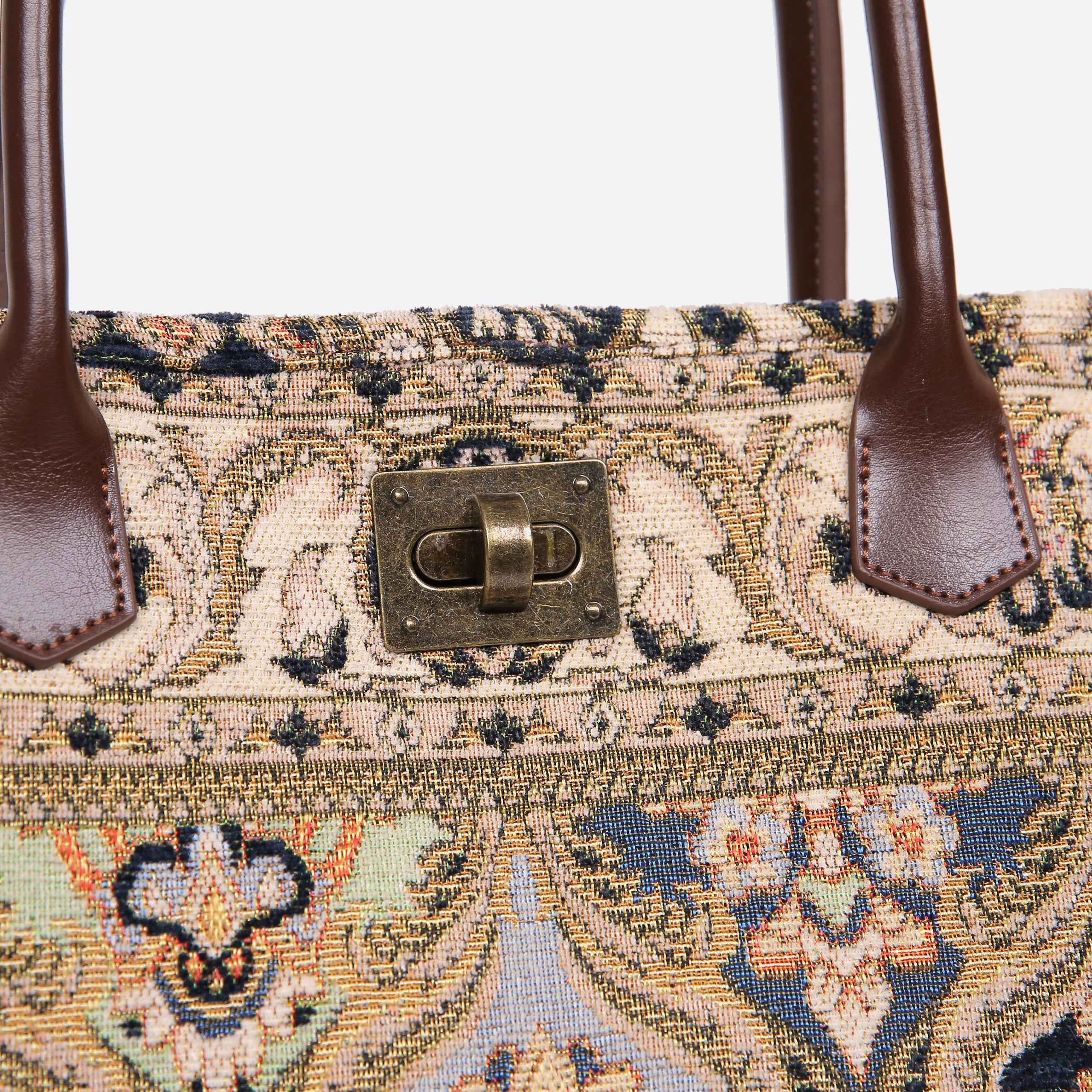 Golden Age Navy Carpet Tote Shopper carpet bag MCW Handmade of America closure