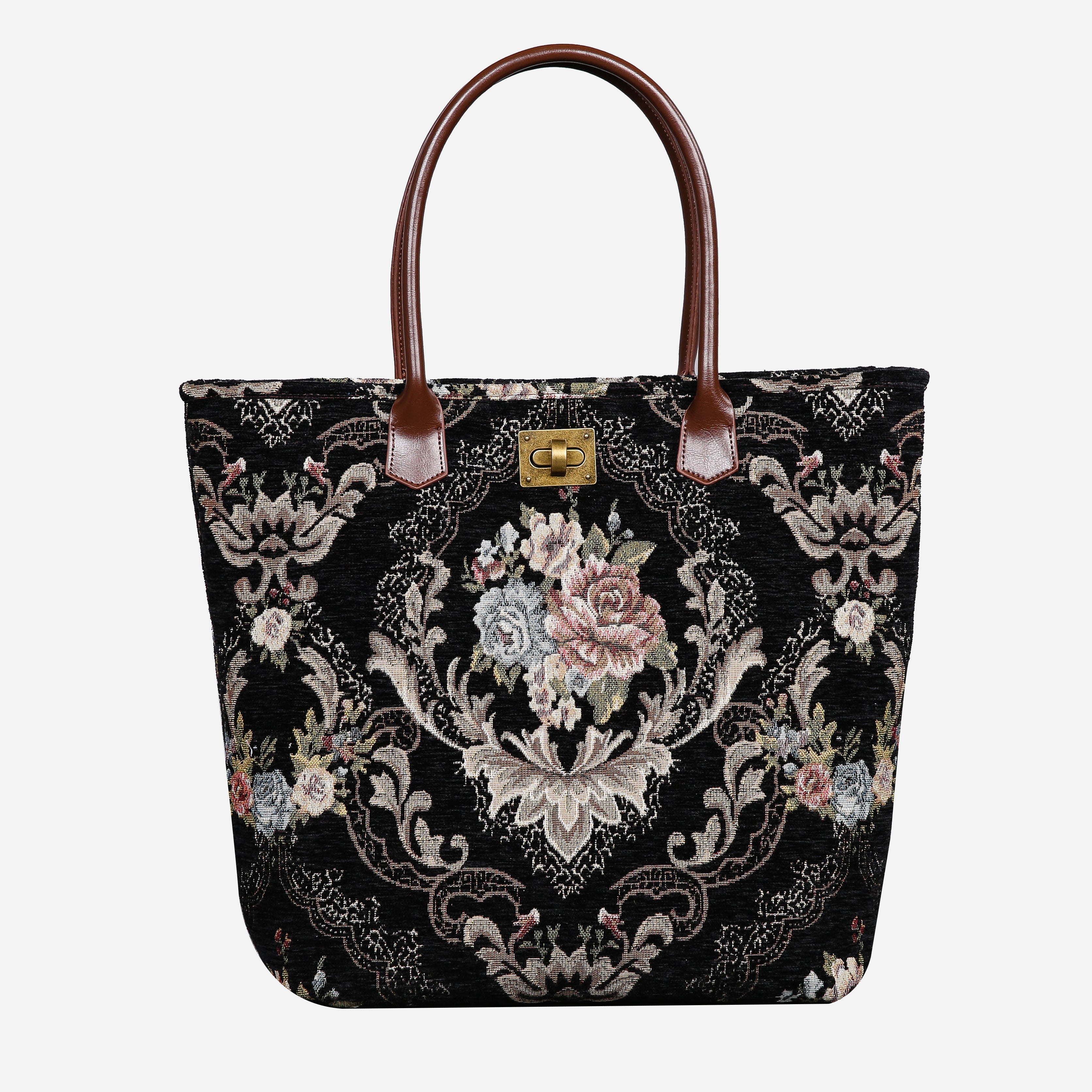 Floral Black Carpet Tote Shopper carpet bag MCW Handmade