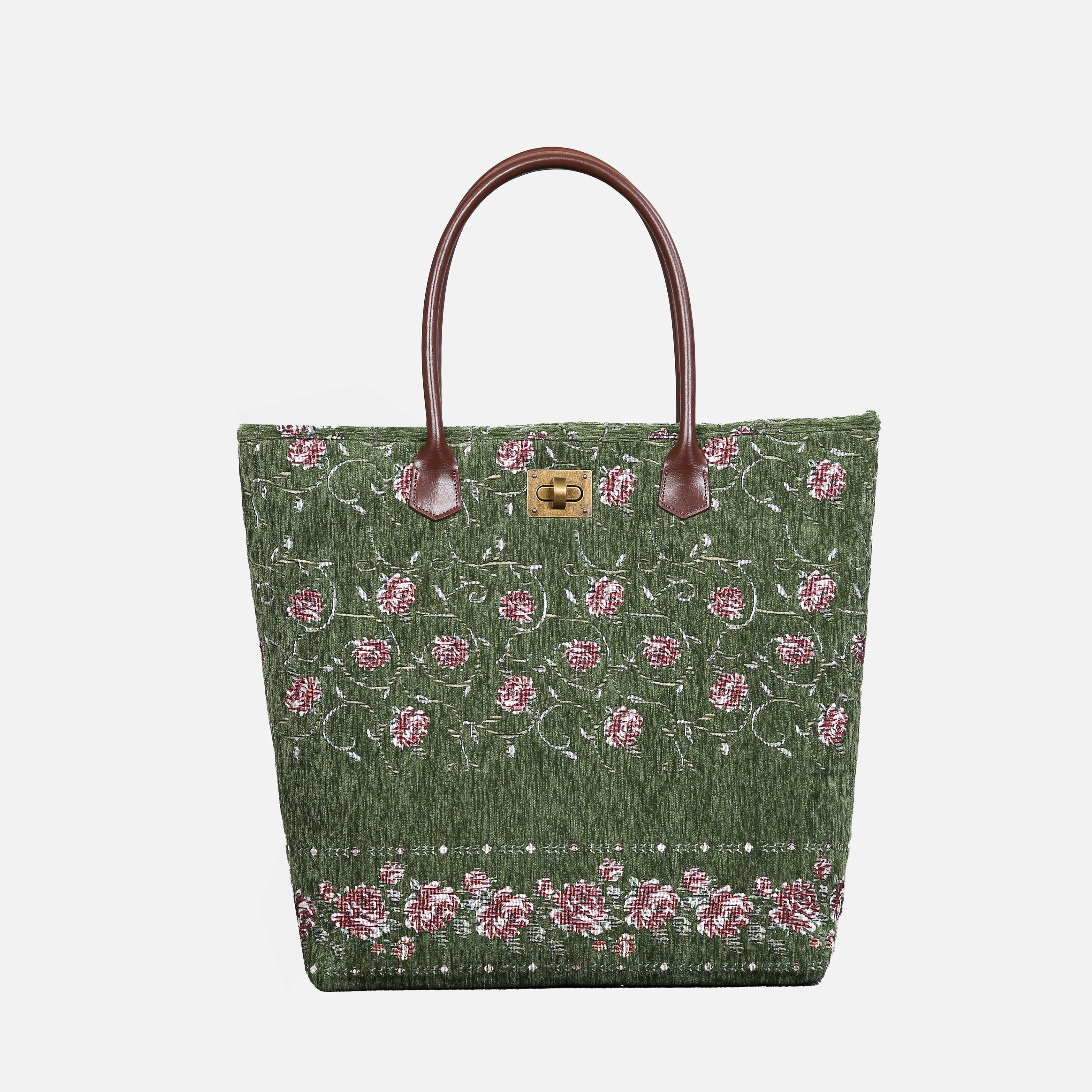Climbing Rose Carpet Tote Shopper carpet bag MCW Handmade Arugula Green