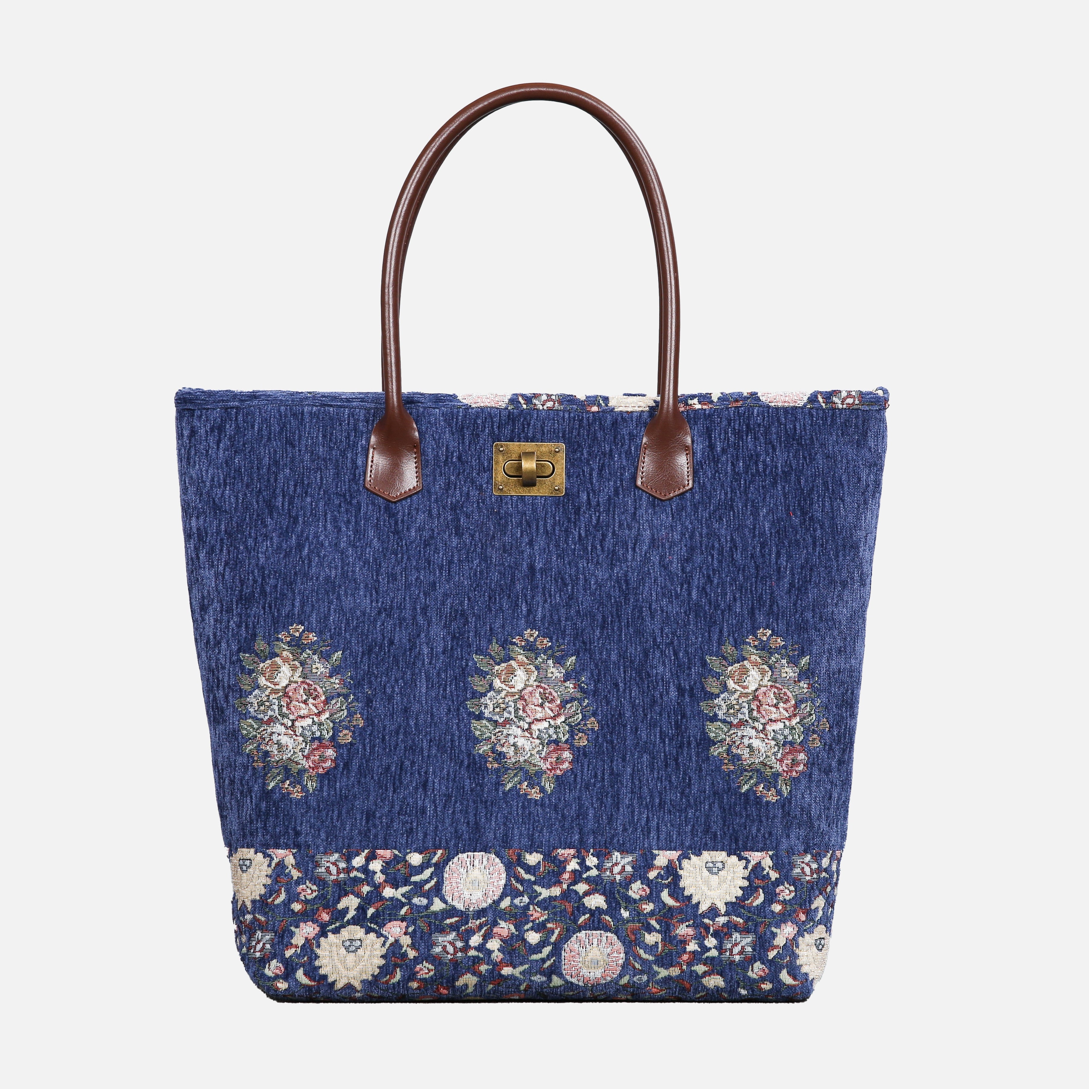 Rose Bouquet Carpet Tote Shopper carpet bag MCW Handmade Blue
