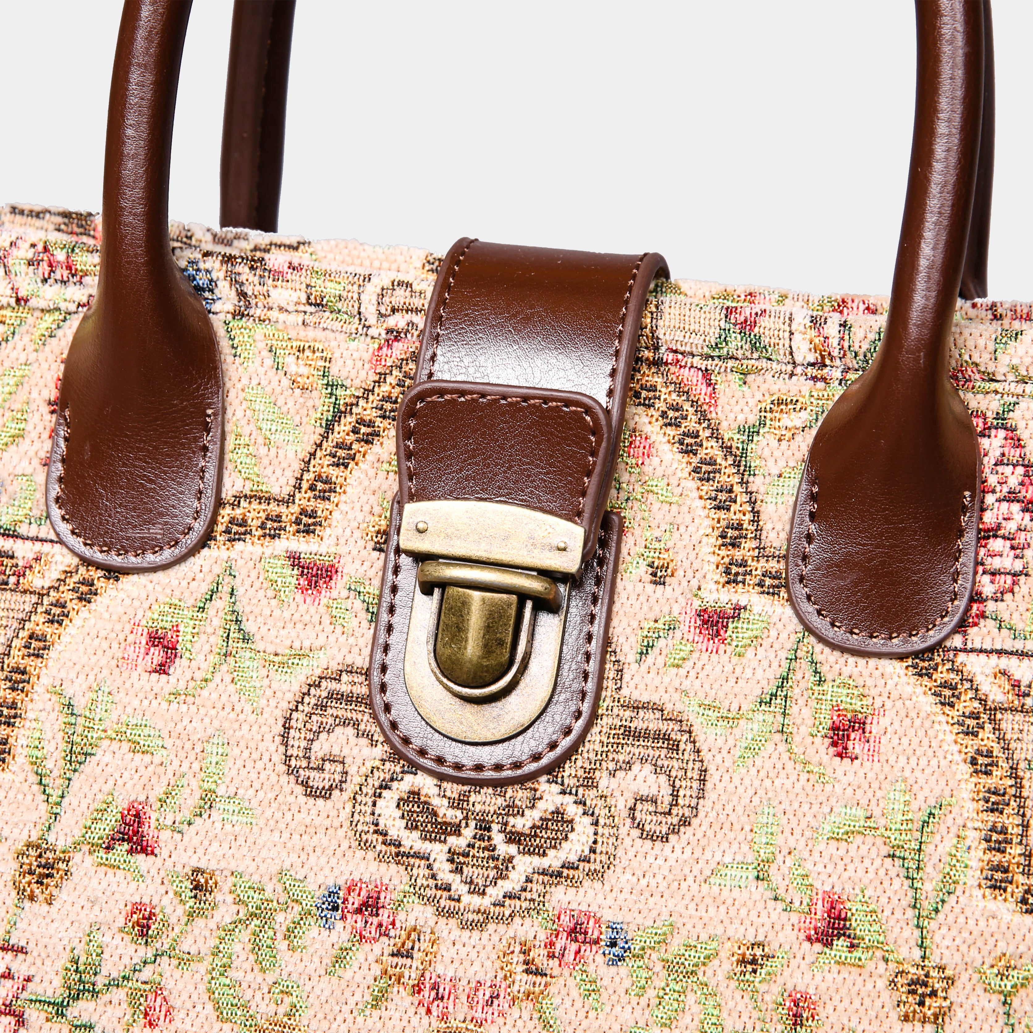Oriental Beige Tuck Lock Carpet Satchel carpet bag MCW Handmade of America closure