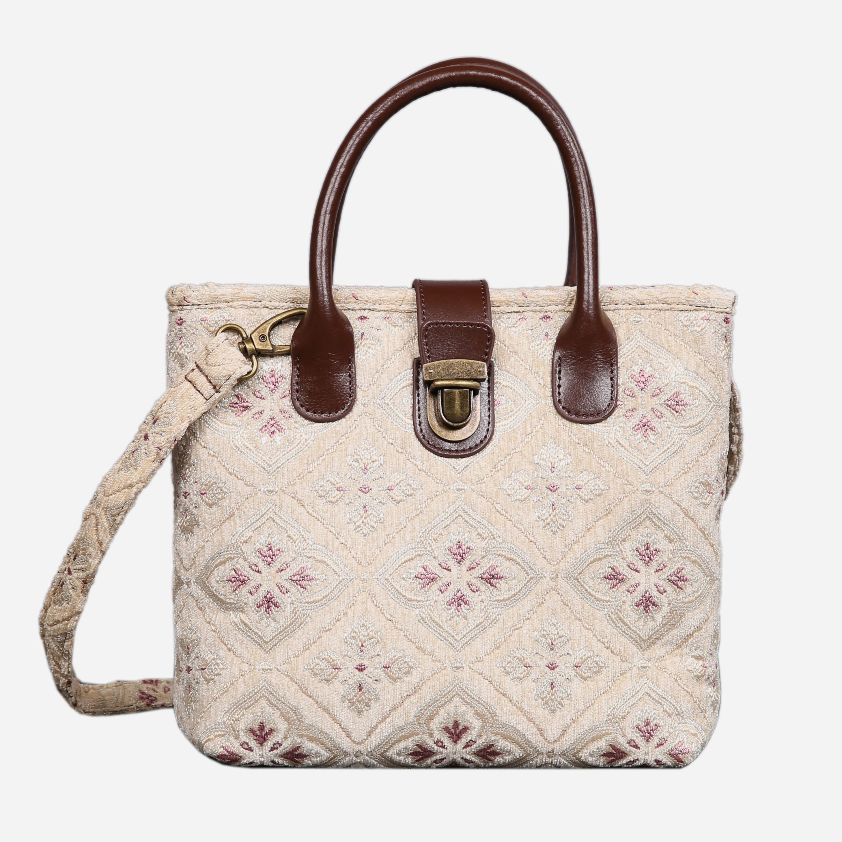 Ethnic Cream Tuck Lock Carpet Satchel carpet bag MCW Handmade