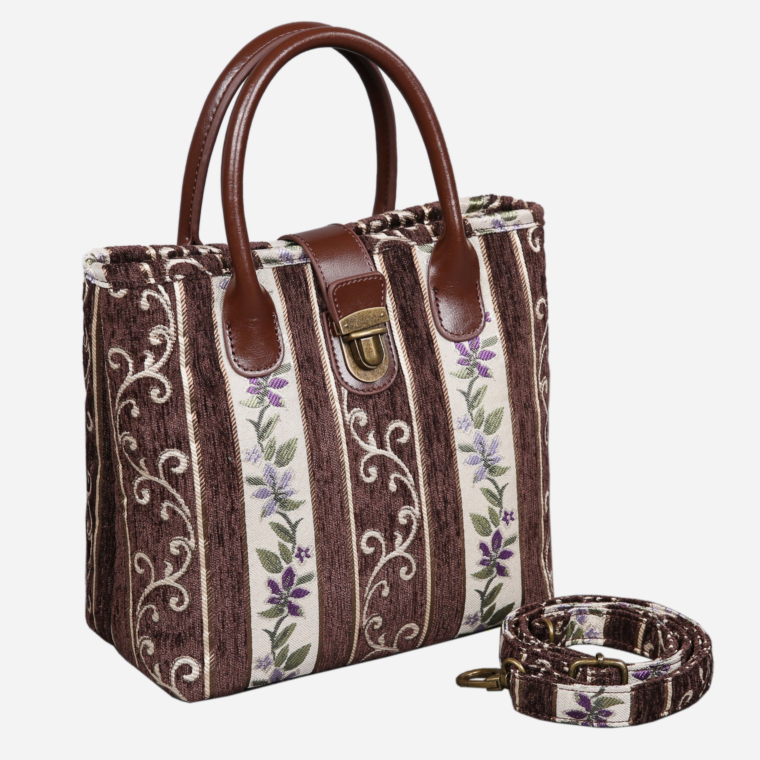 Strips Coffee Tuck Lock Carpet Satchel carpet bag MCW Handmade-1